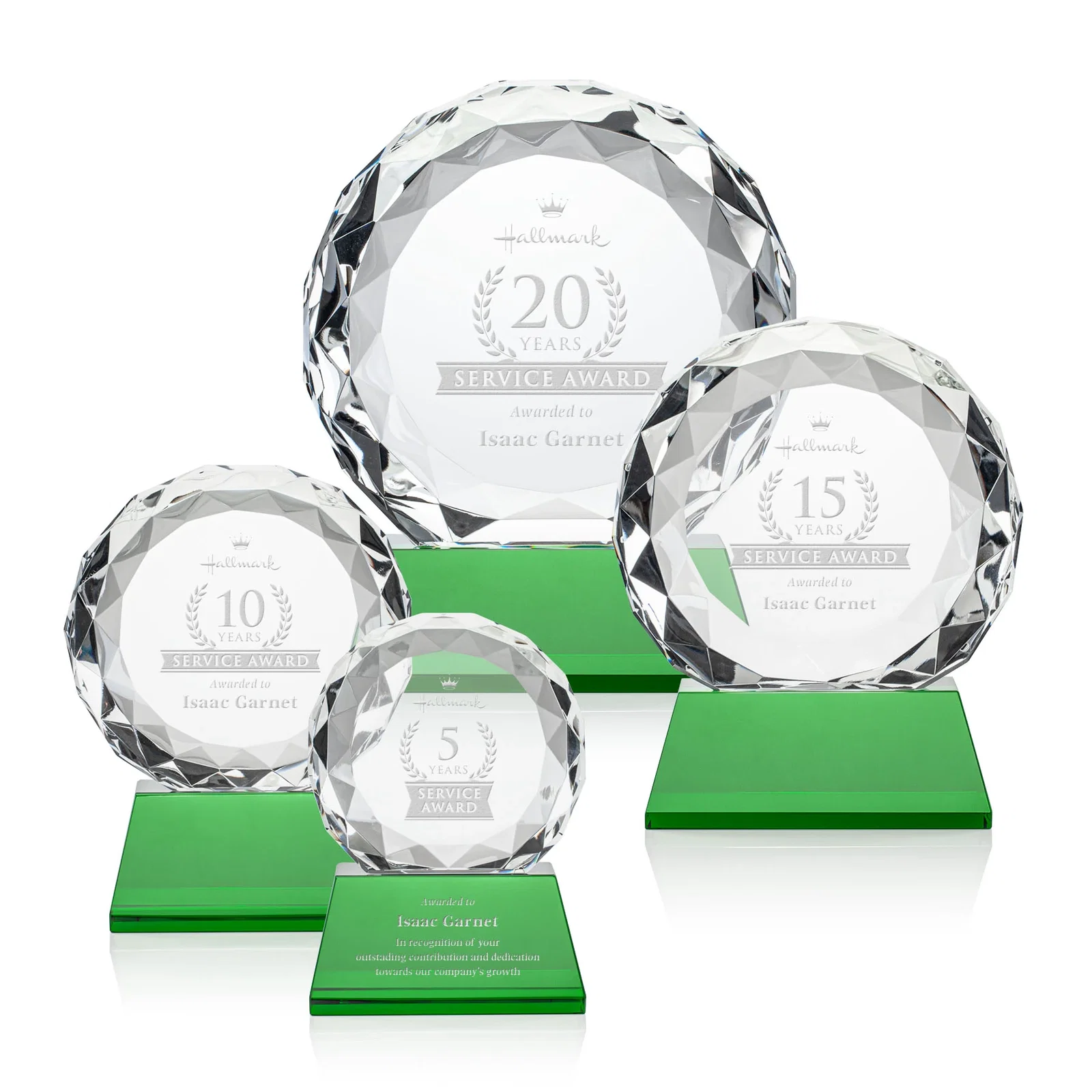 Custom Optical Crystal Diamond Award, Gem-Cut Facets on a Tall Base for team milestone celebrations