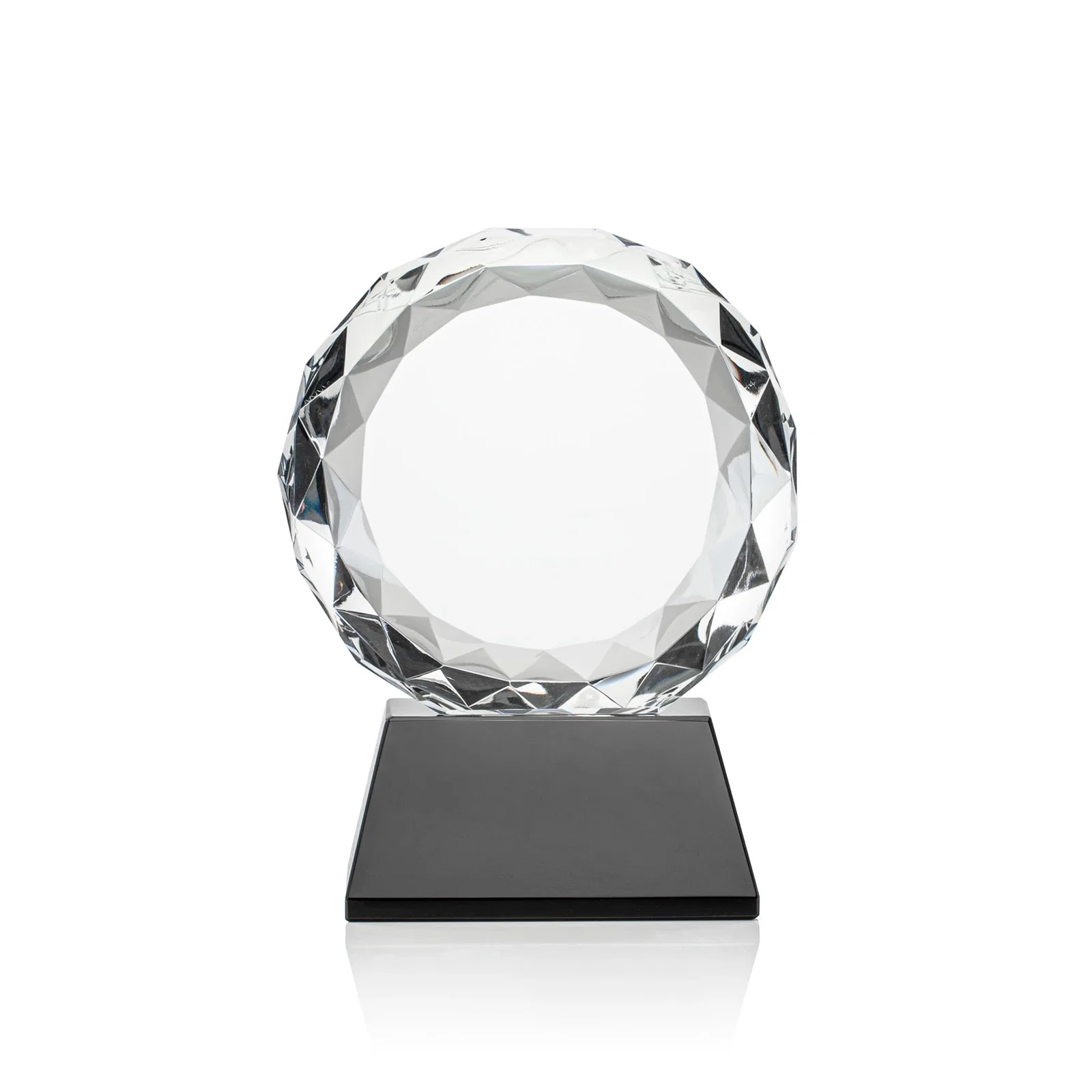 Custom printed Optical Crystal Diamond Award, Gem-Cut Facets on a Tall Base for company anniversary events