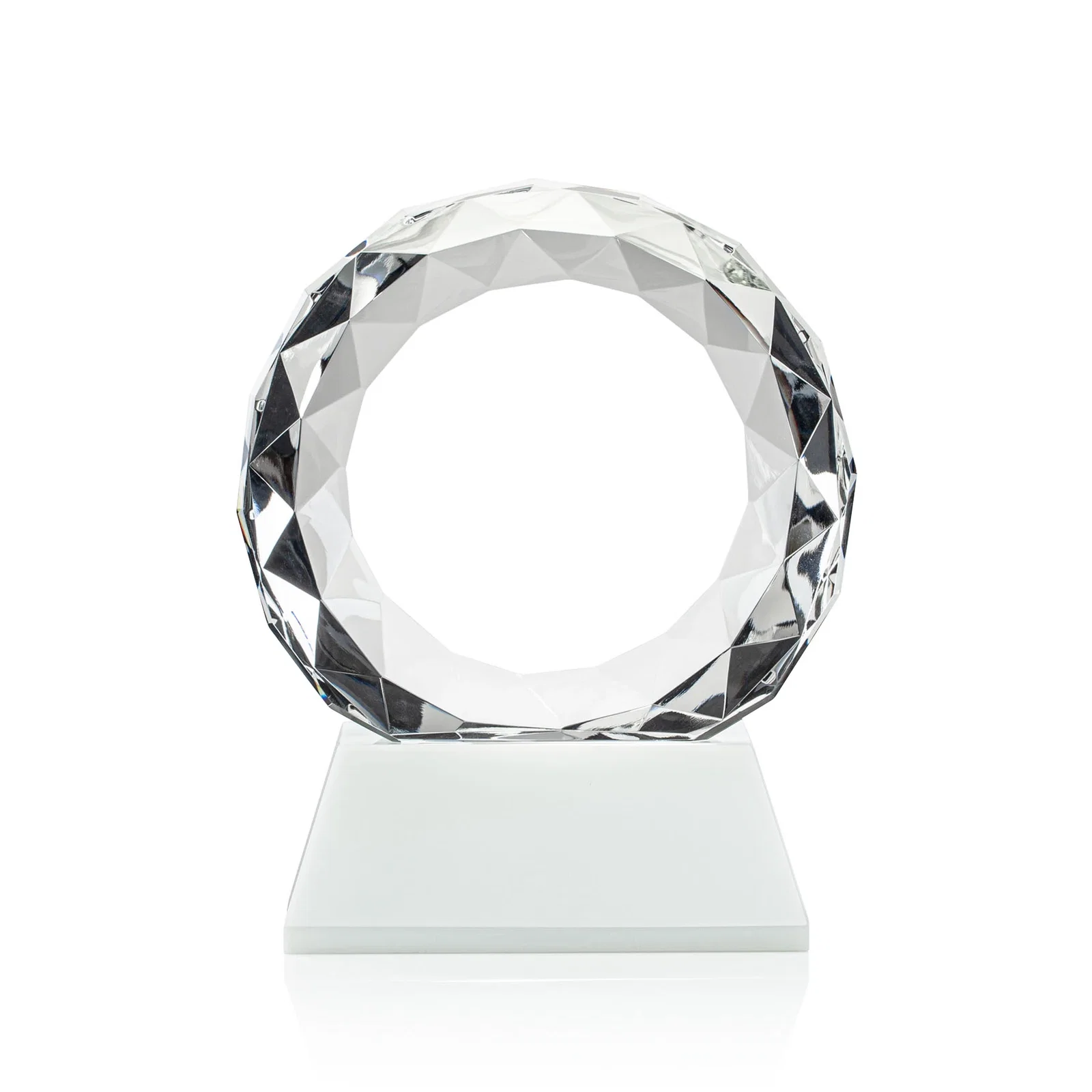 Customized Optical Crystal Diamond Award, Gem-Cut Facets on a Tall Base for safety achievement programs