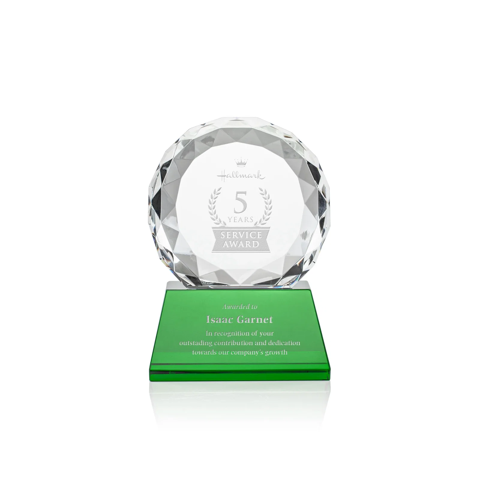 Custom Optical Crystal Diamond Award, Gem-Cut Facets on a Tall Base for donor appreciation