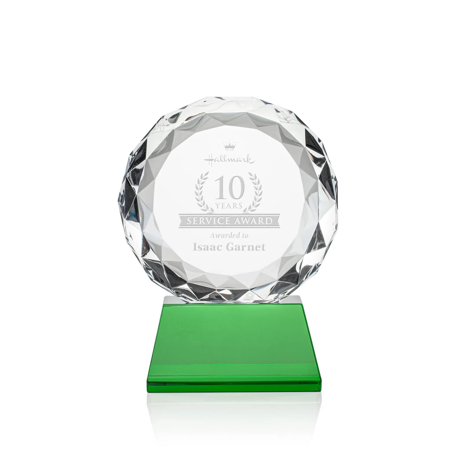 Custom Optical Crystal Diamond Award, Gem-Cut Facets on a Tall Base for graduation ceremonies