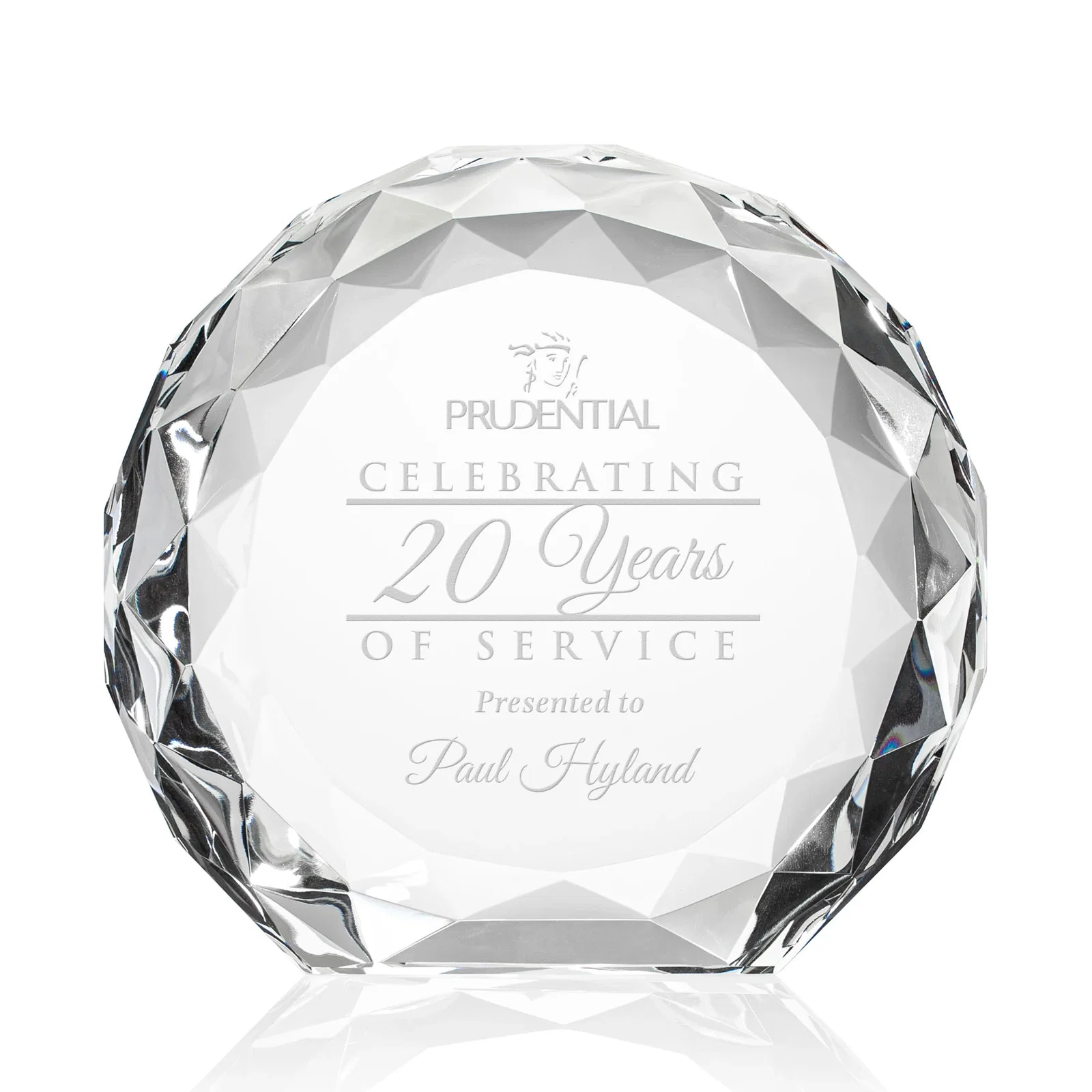 Custom Gem-Cut Optical Crystal Diamond Award for retirement presentations