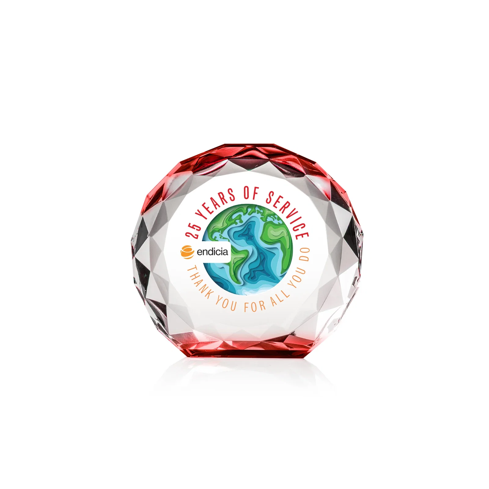 Custom printed Gem-Cut Optical Crystal Diamond Award for employee recognition