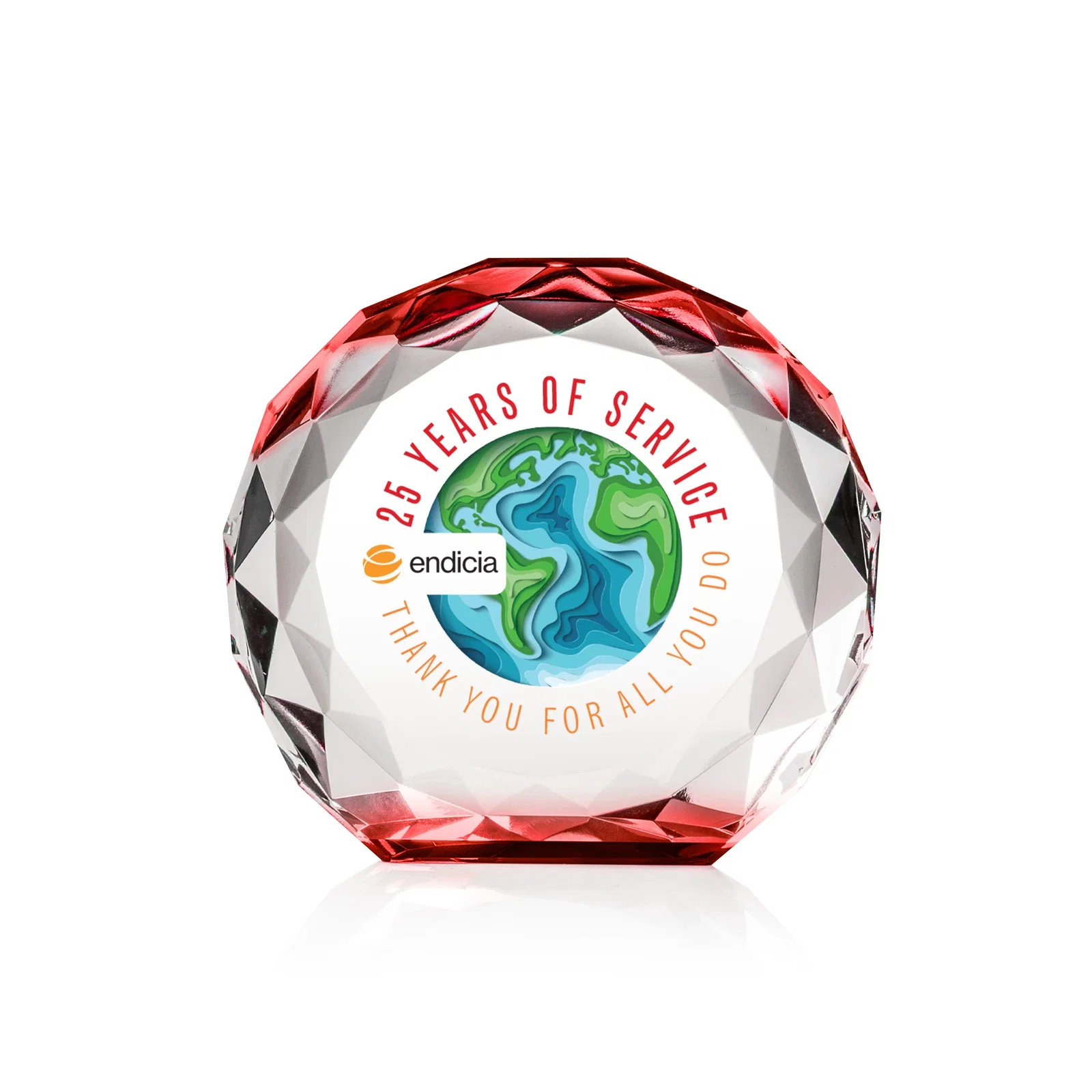 Custom printed Gem-Cut Optical Crystal Diamond Award for corporate award ceremonies