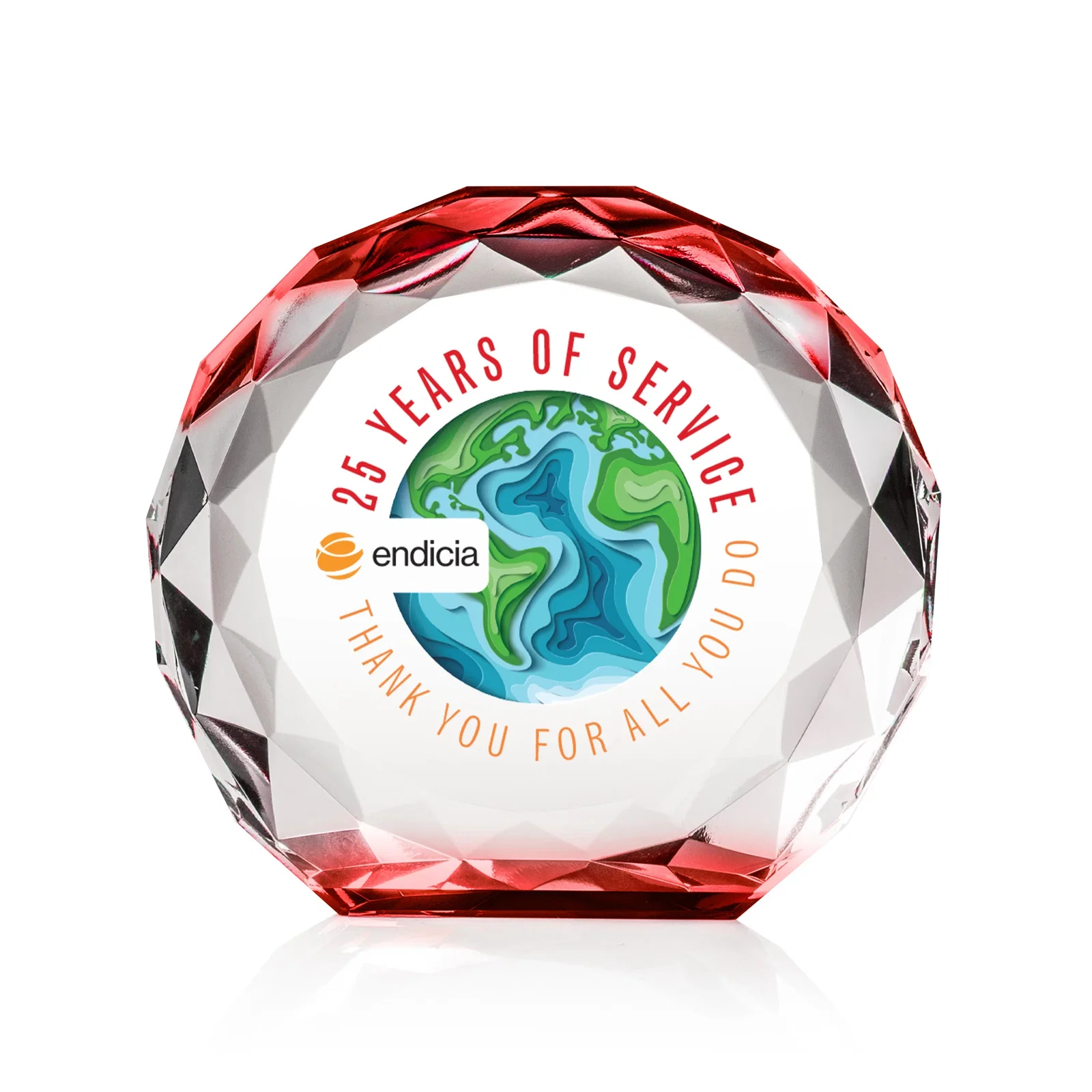 Custom printed Gem-Cut Optical Crystal Diamond Award for service anniversary gifts