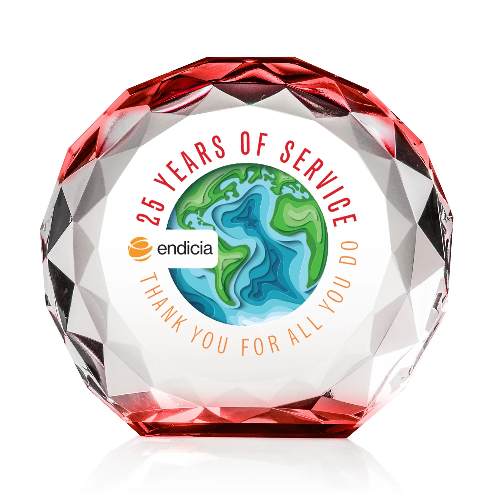 Custom printed Gem-Cut Optical Crystal Diamond Award for sales achievement awards