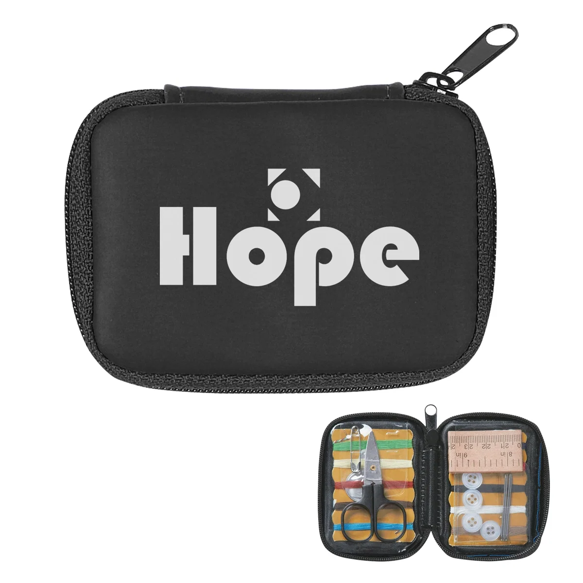 Deluxe sewing kit in a compact case about three inches wide