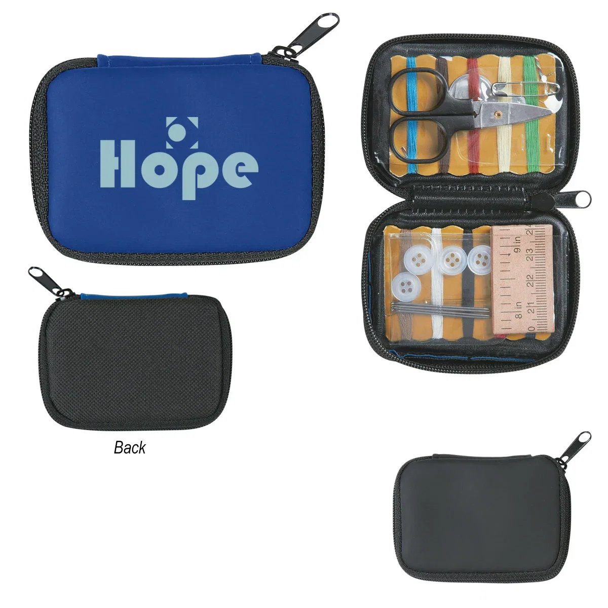 Opened set displaying threads and needles held in place