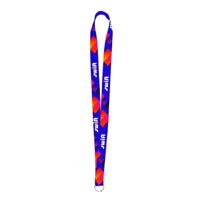 Navy blue lanyard displayed at full thirty-six inch length