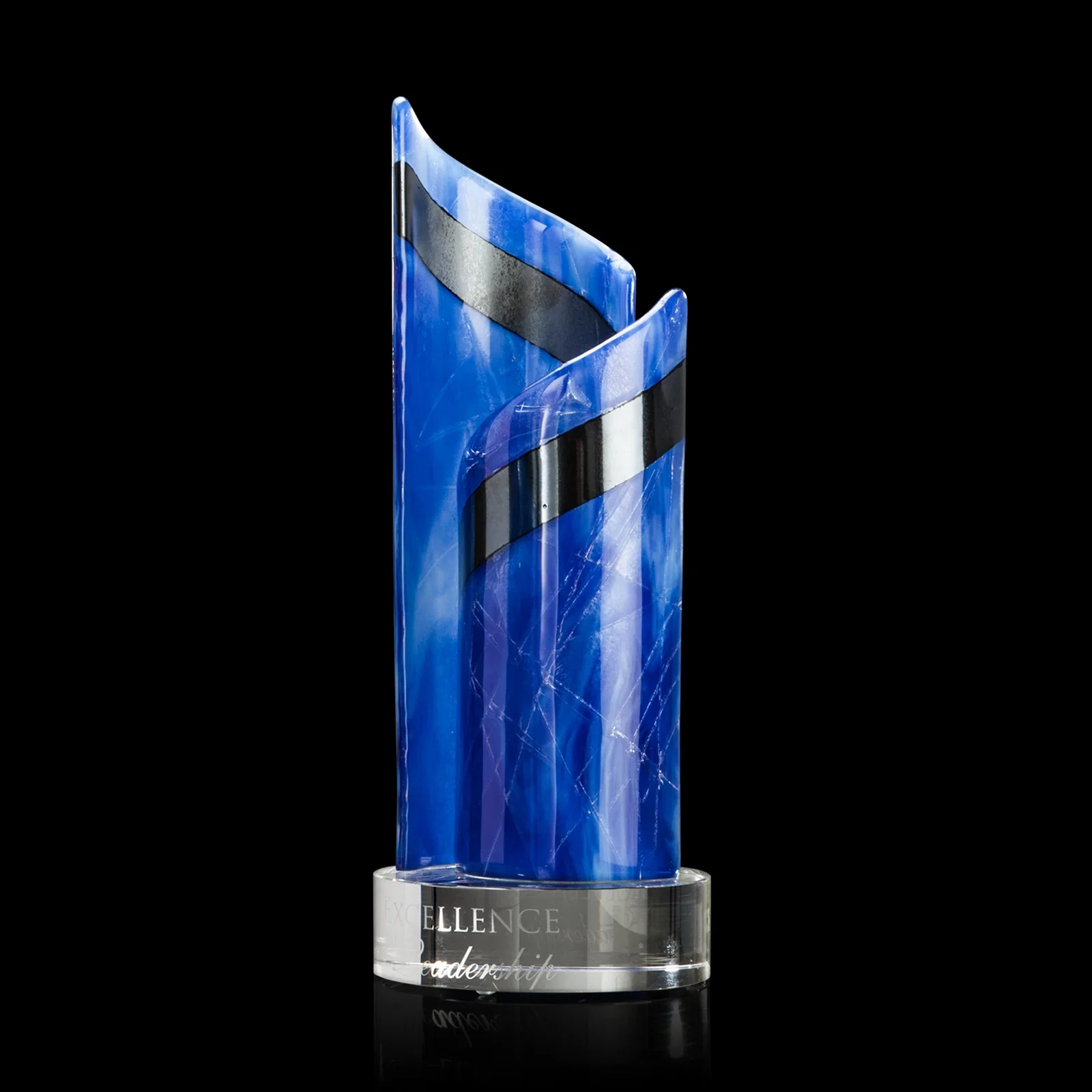 Custom Fused Glass Spiral Award With Two or Three Curved Panels for corporate award ceremonies