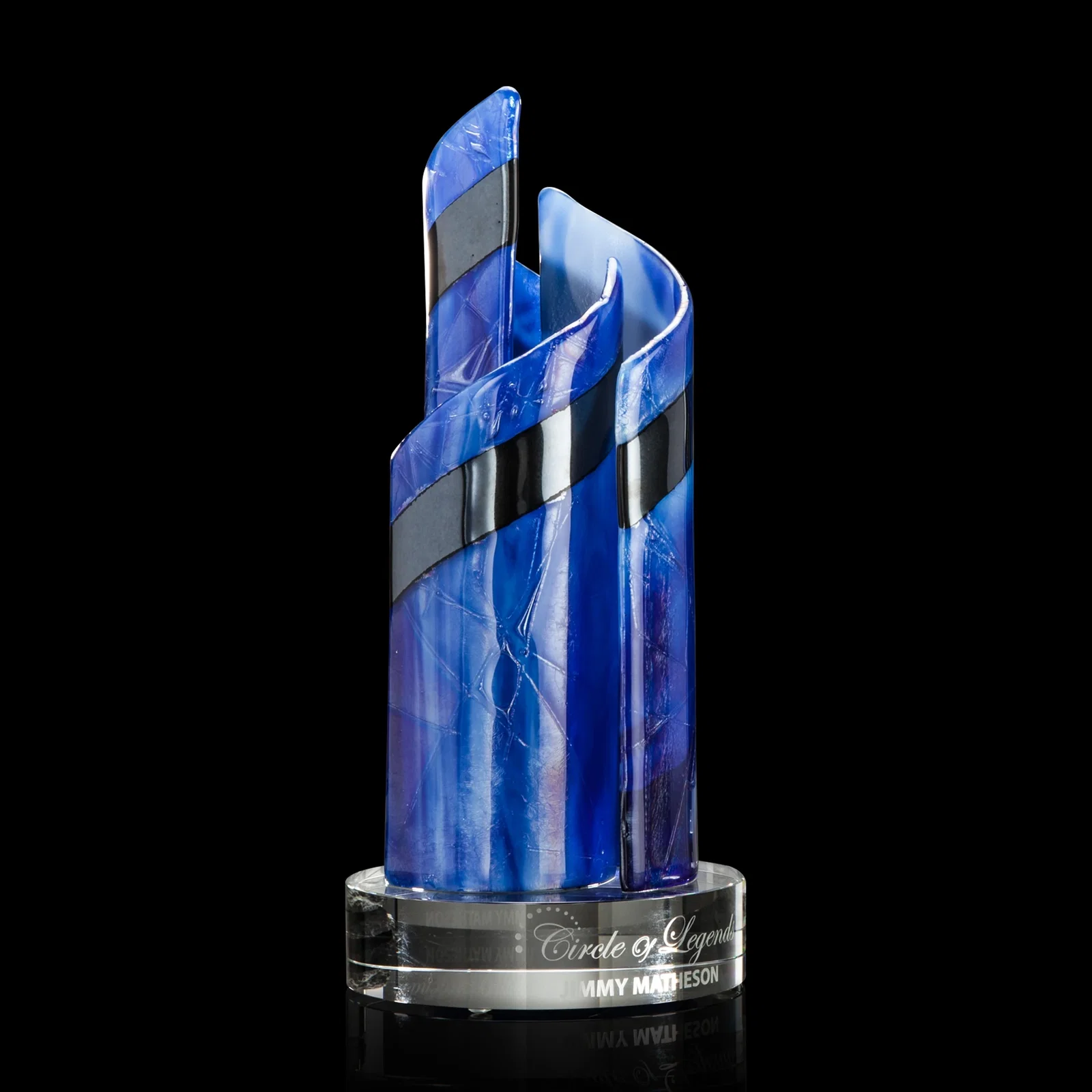 Custom Fused Glass Spiral Award With Two or Three Curved Panels for service anniversary gifts