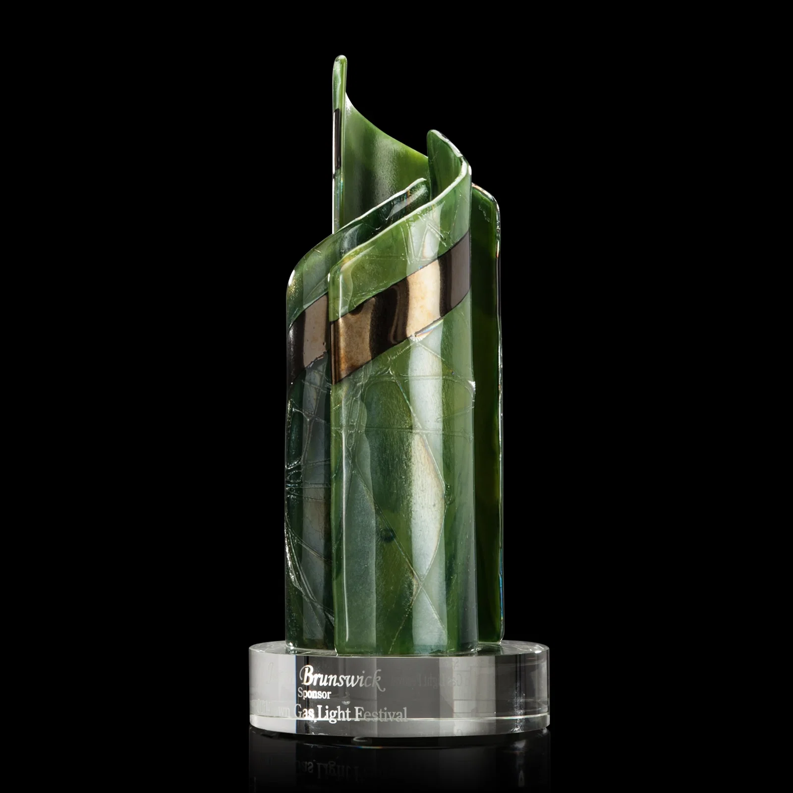 Custom Fused Glass Spiral Award With Two or Three Curved Panels for team milestone celebrations