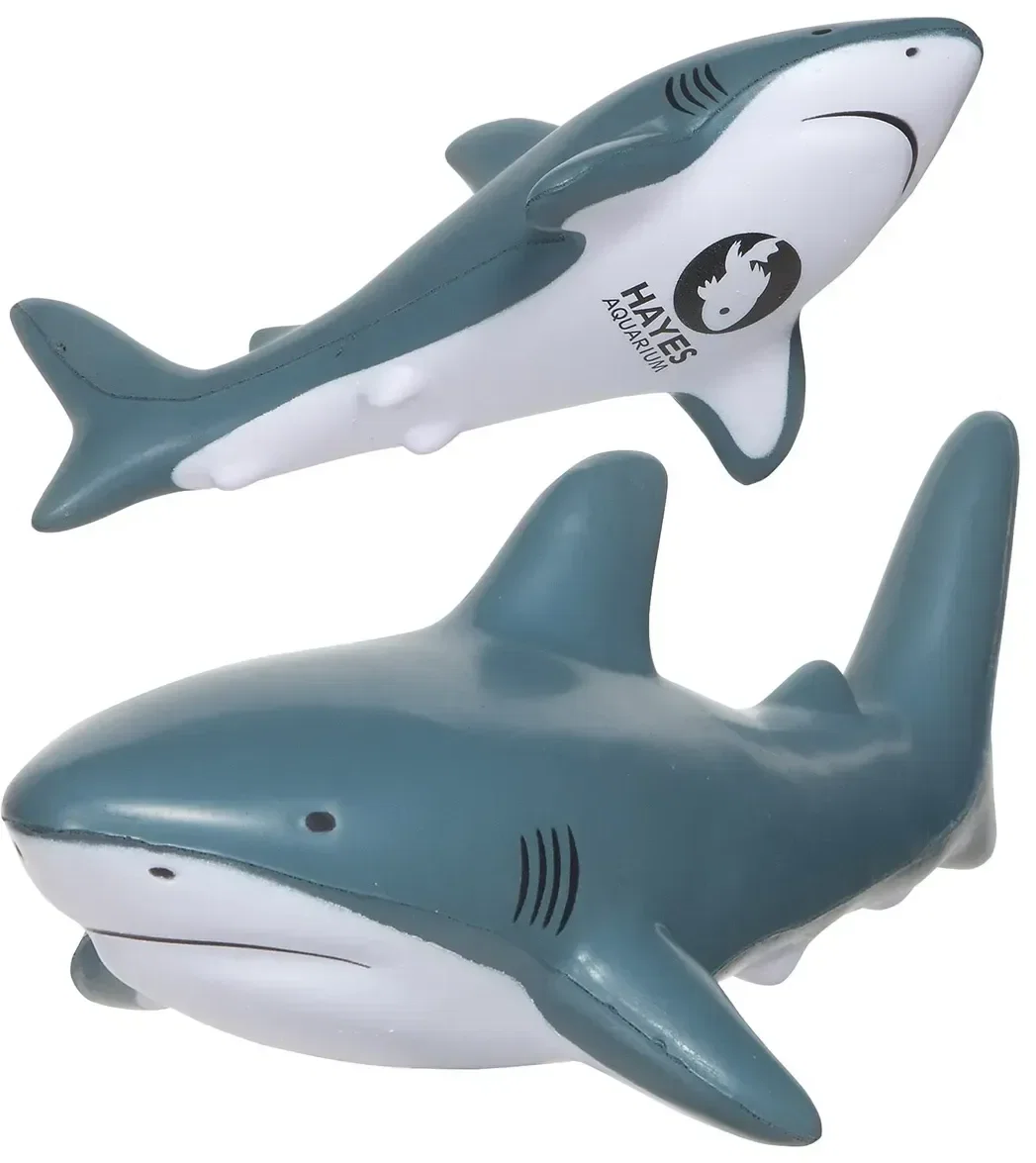 Shark Stress Reliever, a custom logo shark-shaped promotional foam stress ball for aquariums and teams