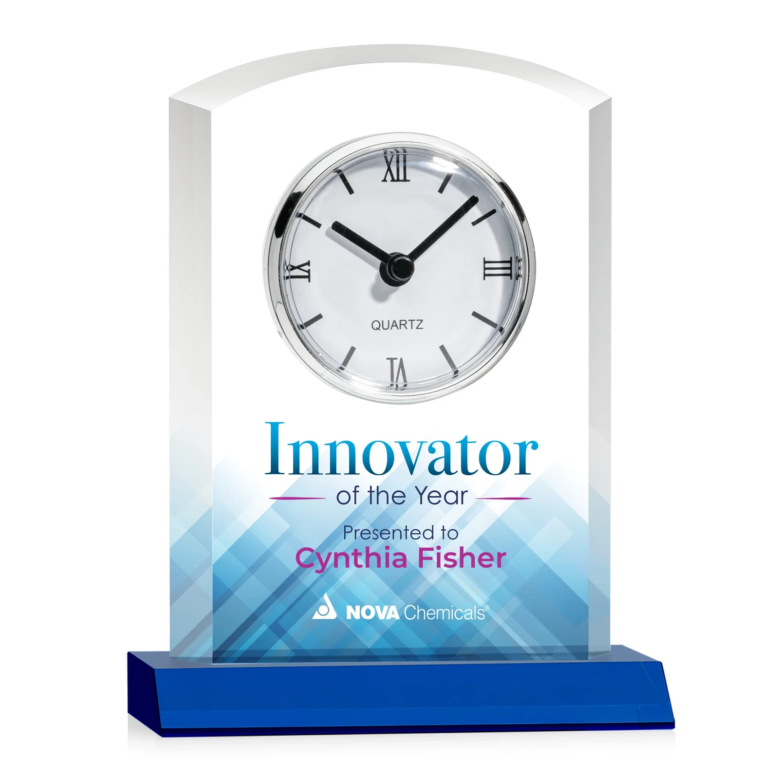 Custom Starfire Crystal Clock With Polished Silver Bezel for company anniversary events