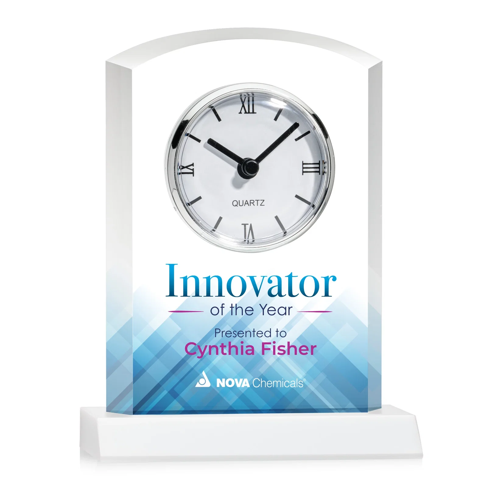 Personalized Starfire Crystal Clock With Polished Silver Bezel for service anniversary gifts