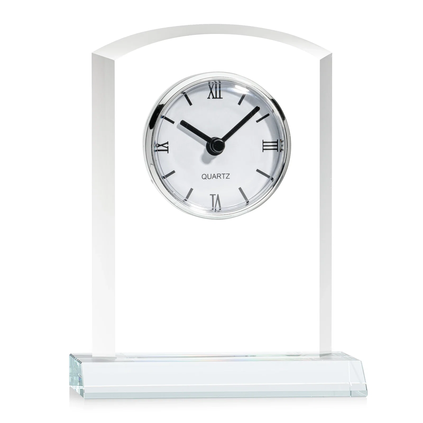Personalized Starfire Crystal Clock With Polished Silver Bezel for team milestone celebrations
