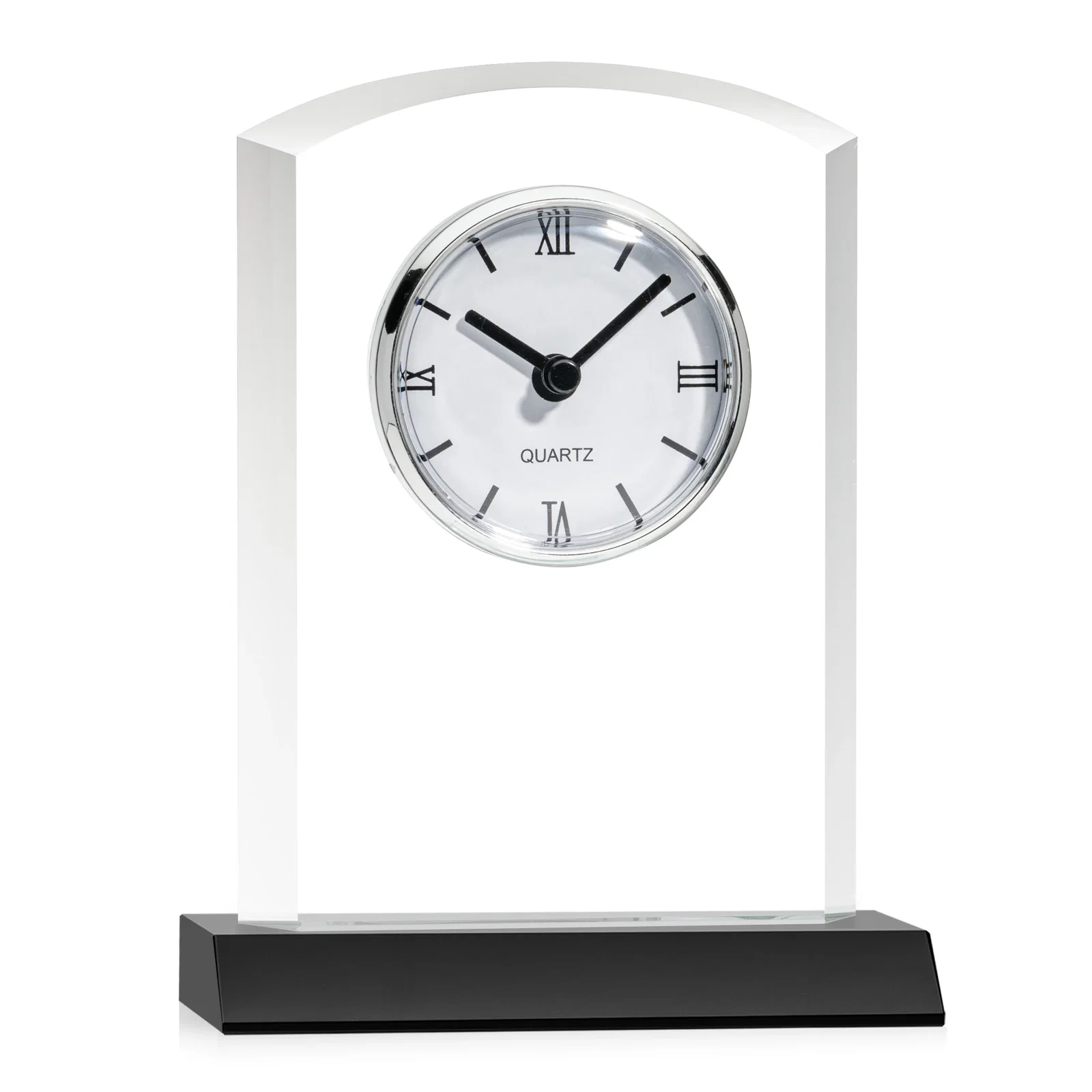Personalized Starfire Crystal Clock With Polished Silver Bezel for donor appreciation