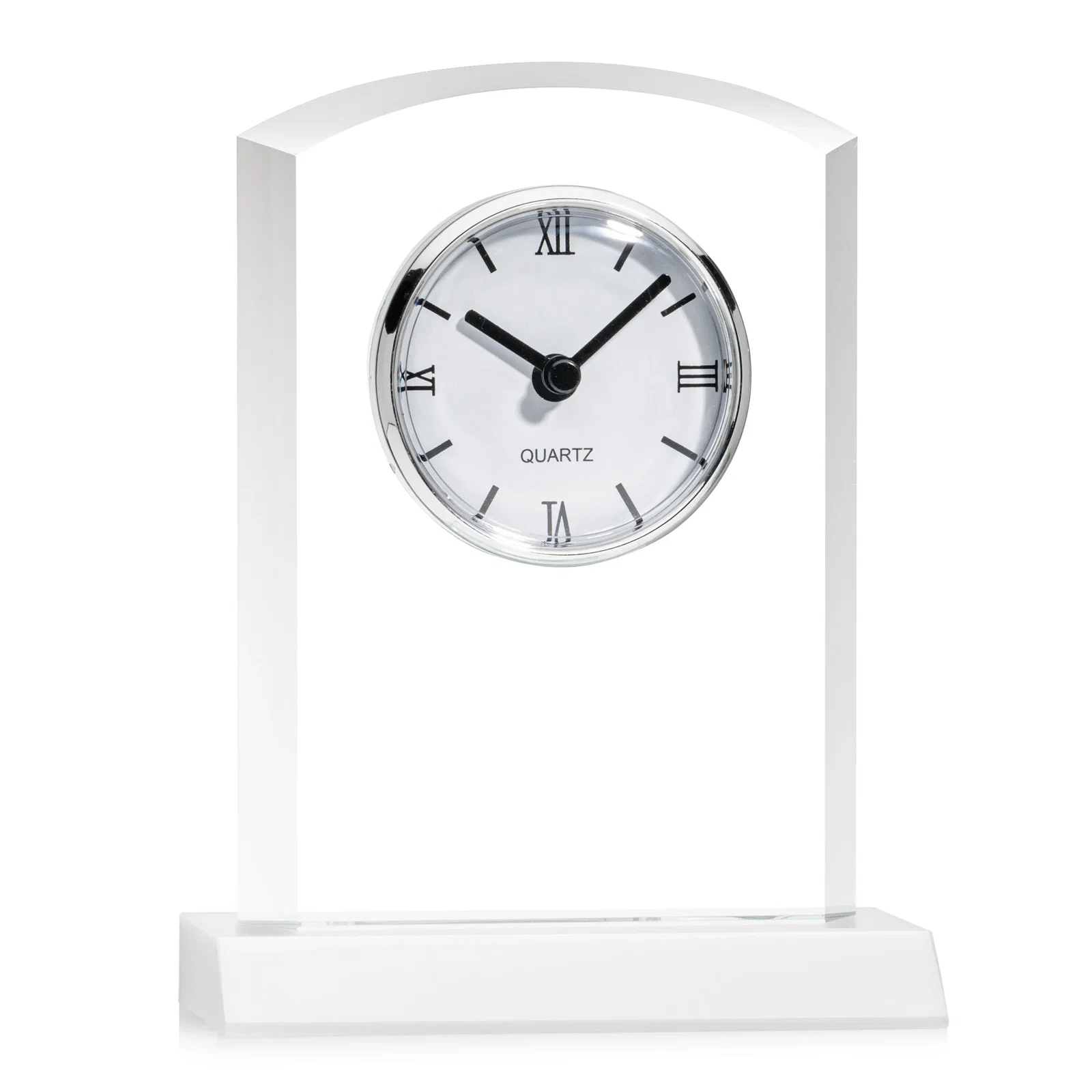 Personalized Starfire Crystal Clock With Polished Silver Bezel for dealer and partner awards