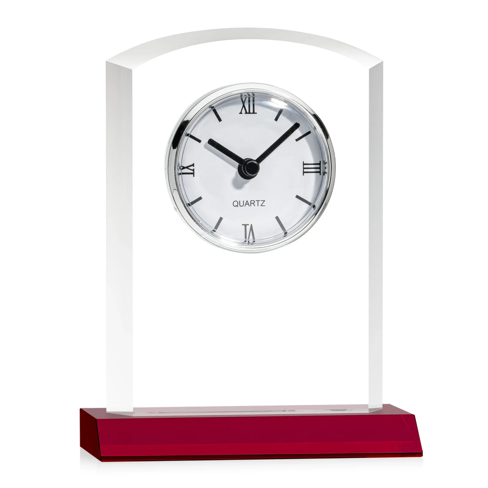 Promotional Starfire Crystal Clock With Polished Silver Bezel for employee recognition