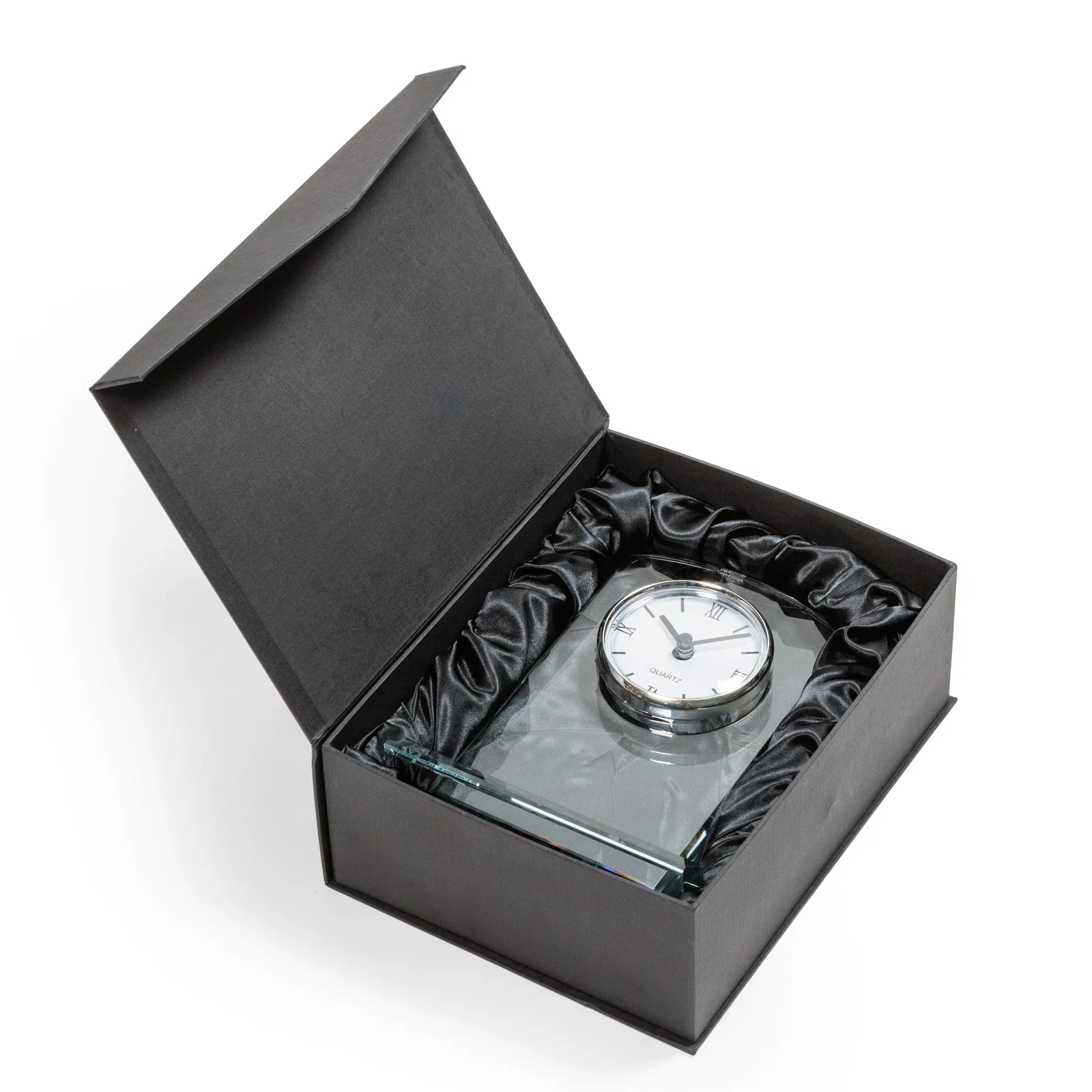 Custom Starfire Crystal Clock With Polished Silver Bezel for safety achievement programs