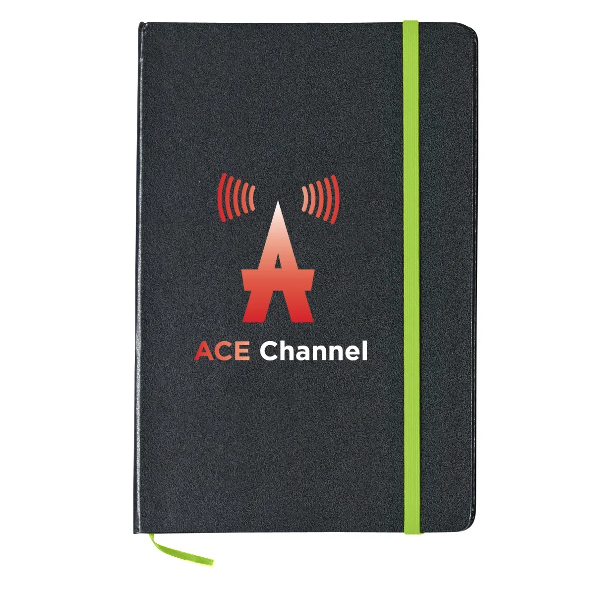 Black Shelby notebook measuring five and a half by eight inches
