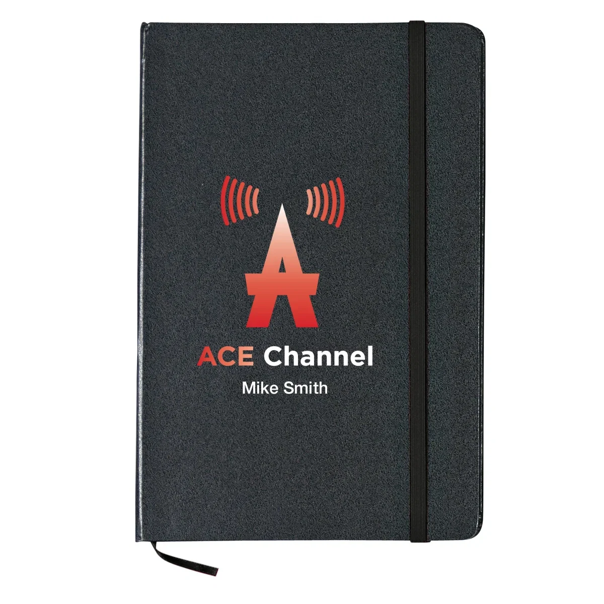 Journal held ready for notes at a conference