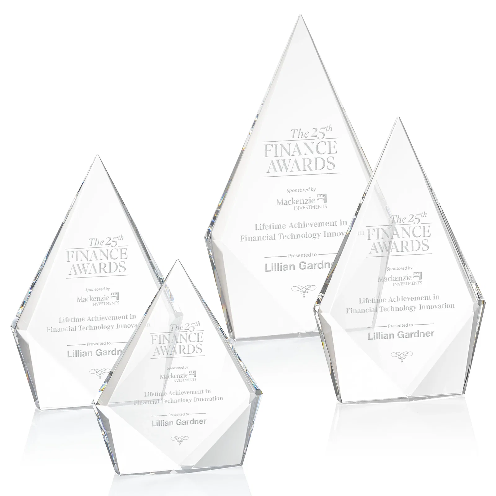 Custom Optical Crystal Diamond Award With Elongated Peak for employee recognition