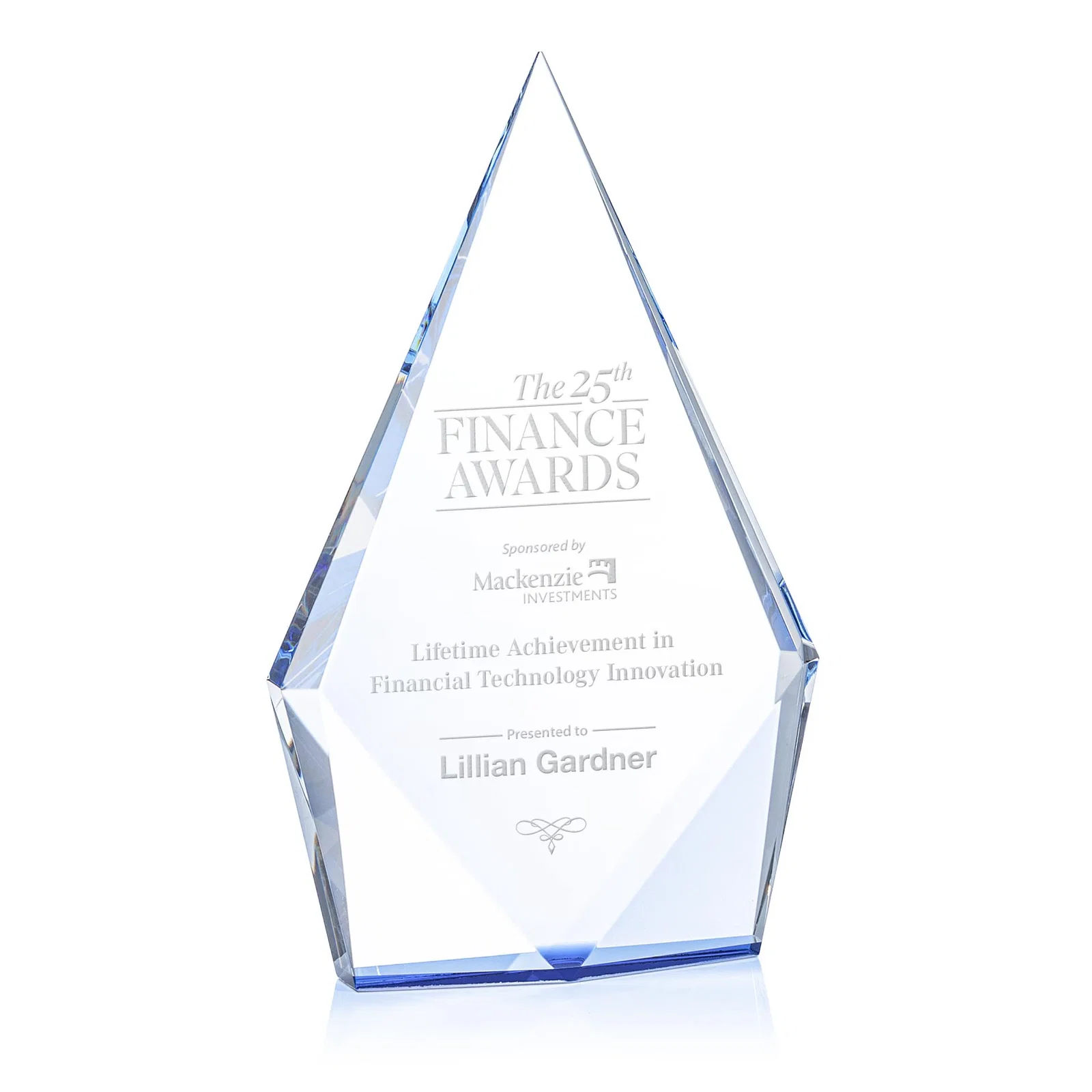 Custom Optical Crystal Diamond Award With Elongated Peak for volunteer appreciation