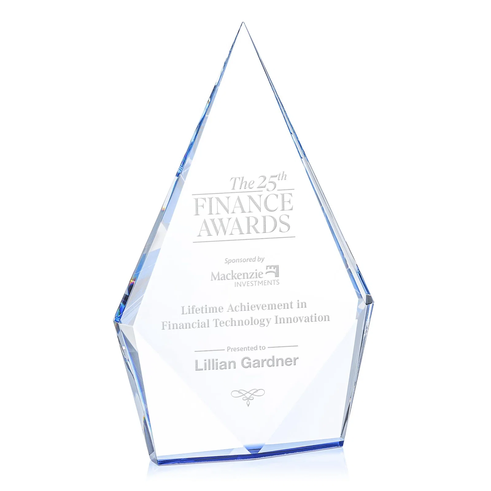 Custom Optical Crystal Diamond Award With Elongated Peak for dealer and partner awards