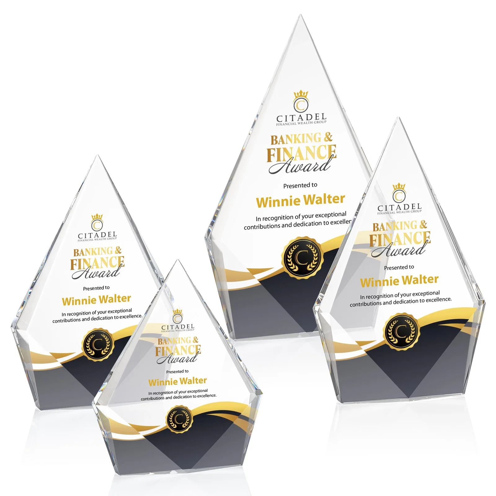 Personalized Optical Crystal Diamond Award With Elongated Peak for employee recognition