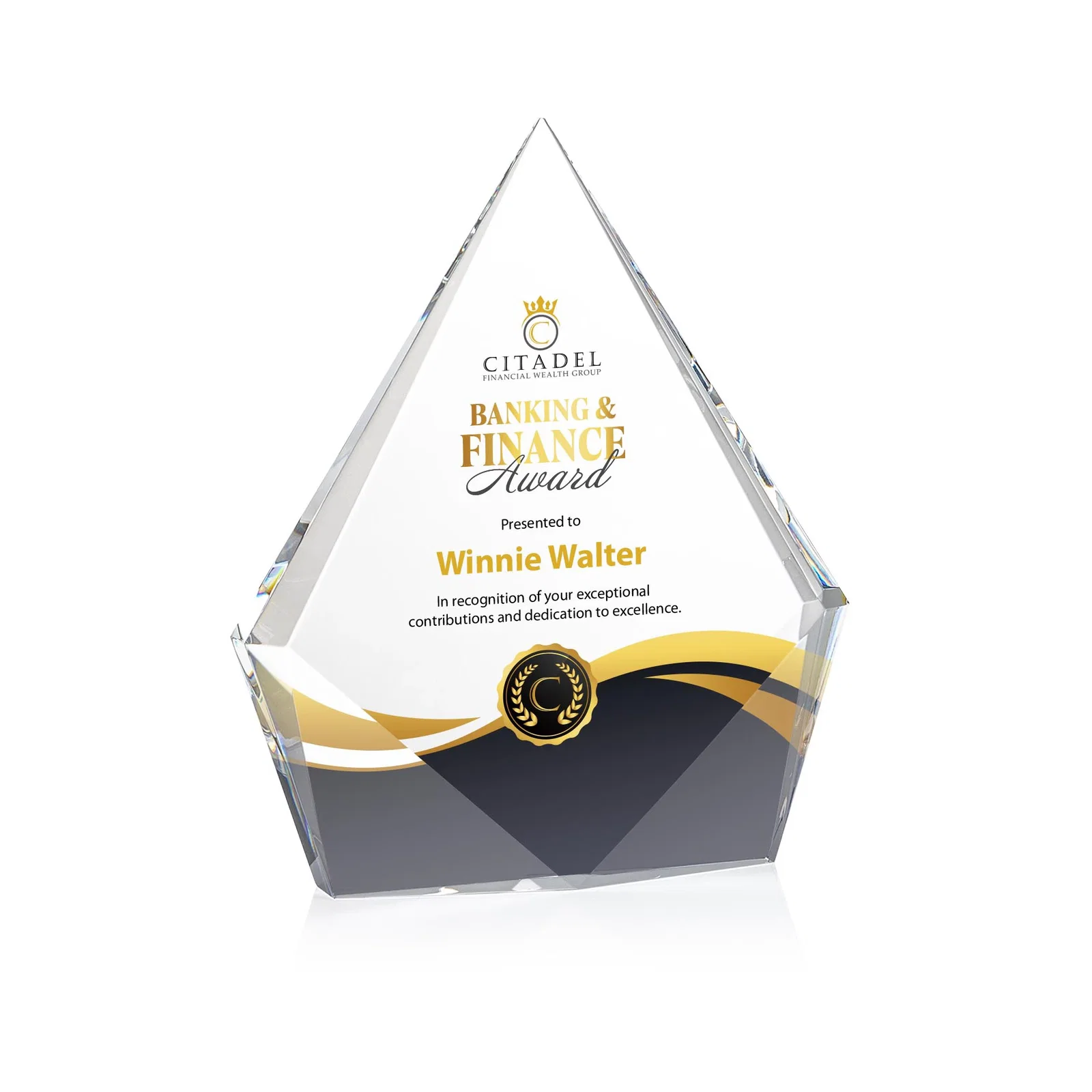 Personalized Optical Crystal Diamond Award With Elongated Peak for corporate award ceremonies
