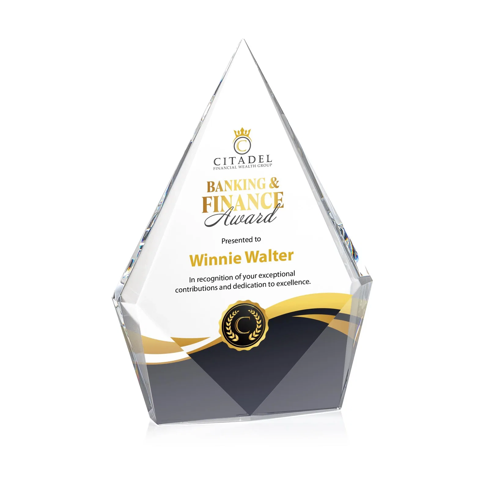 Personalized Optical Crystal Diamond Award With Elongated Peak for service anniversary gifts