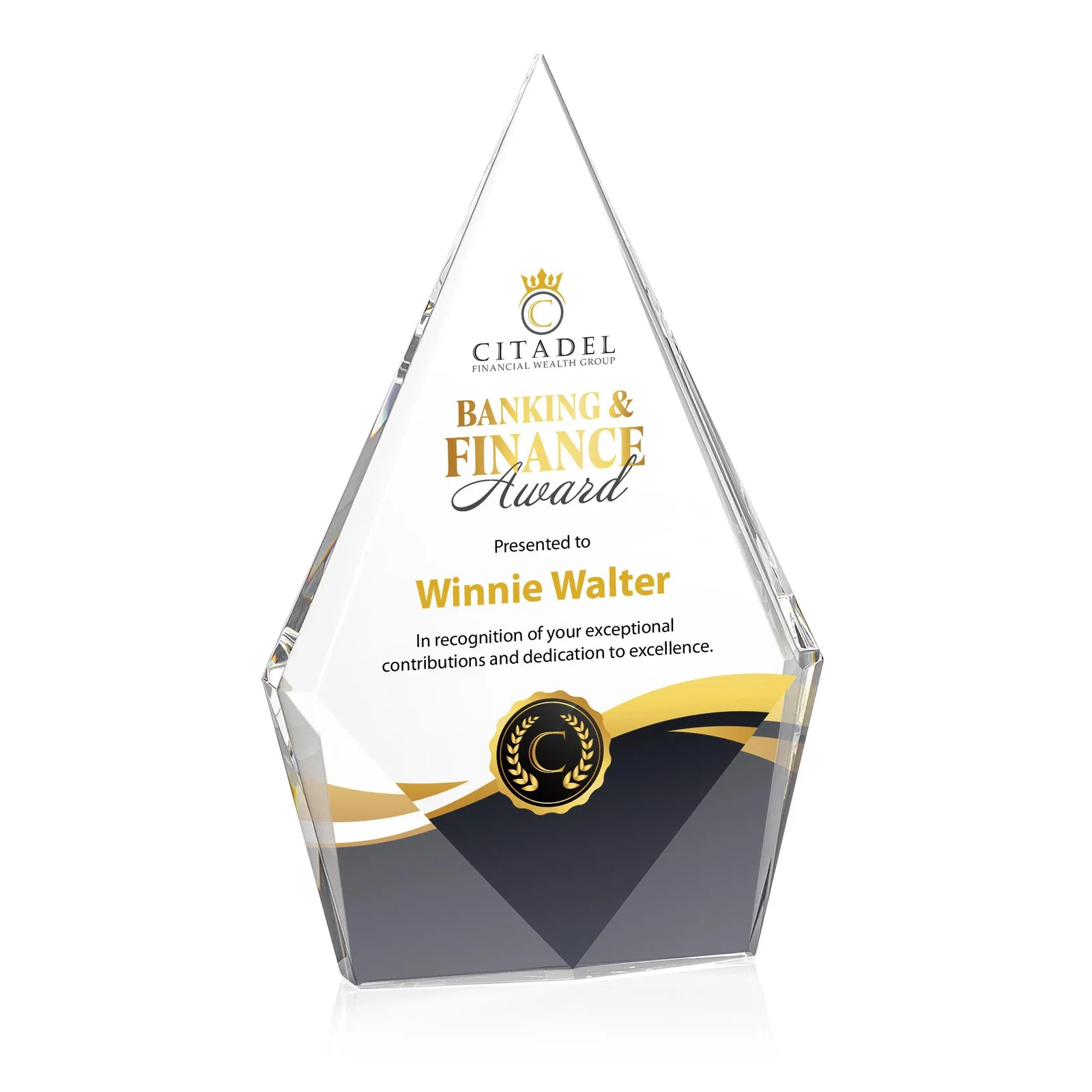 Personalized Optical Crystal Diamond Award With Elongated Peak for sales achievement awards