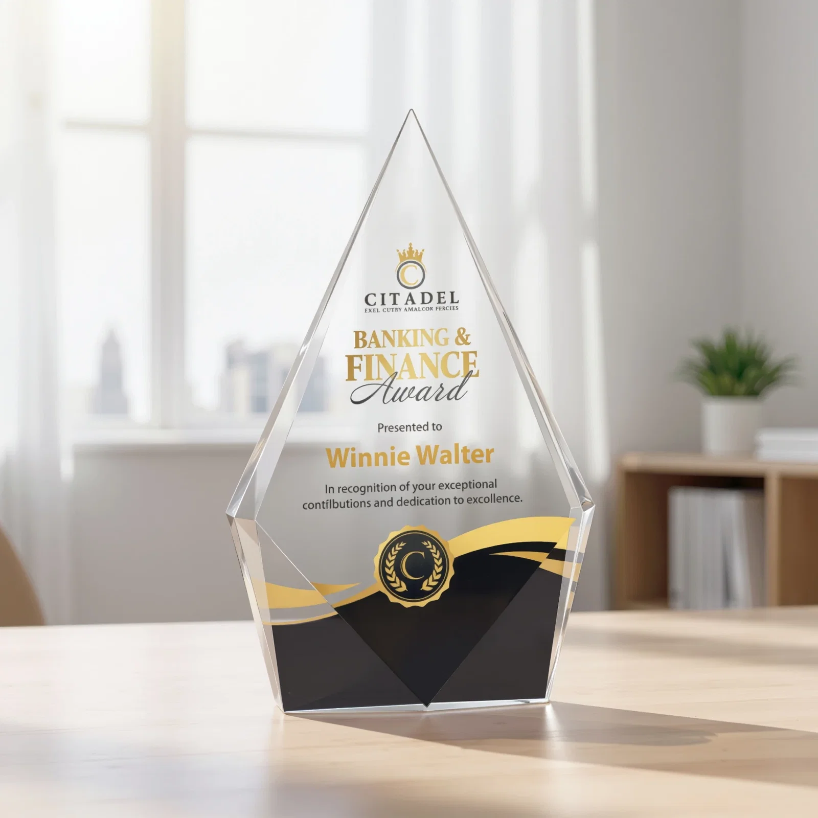 Personalized Optical Crystal Diamond Award With Elongated Peak for team milestone celebrations
