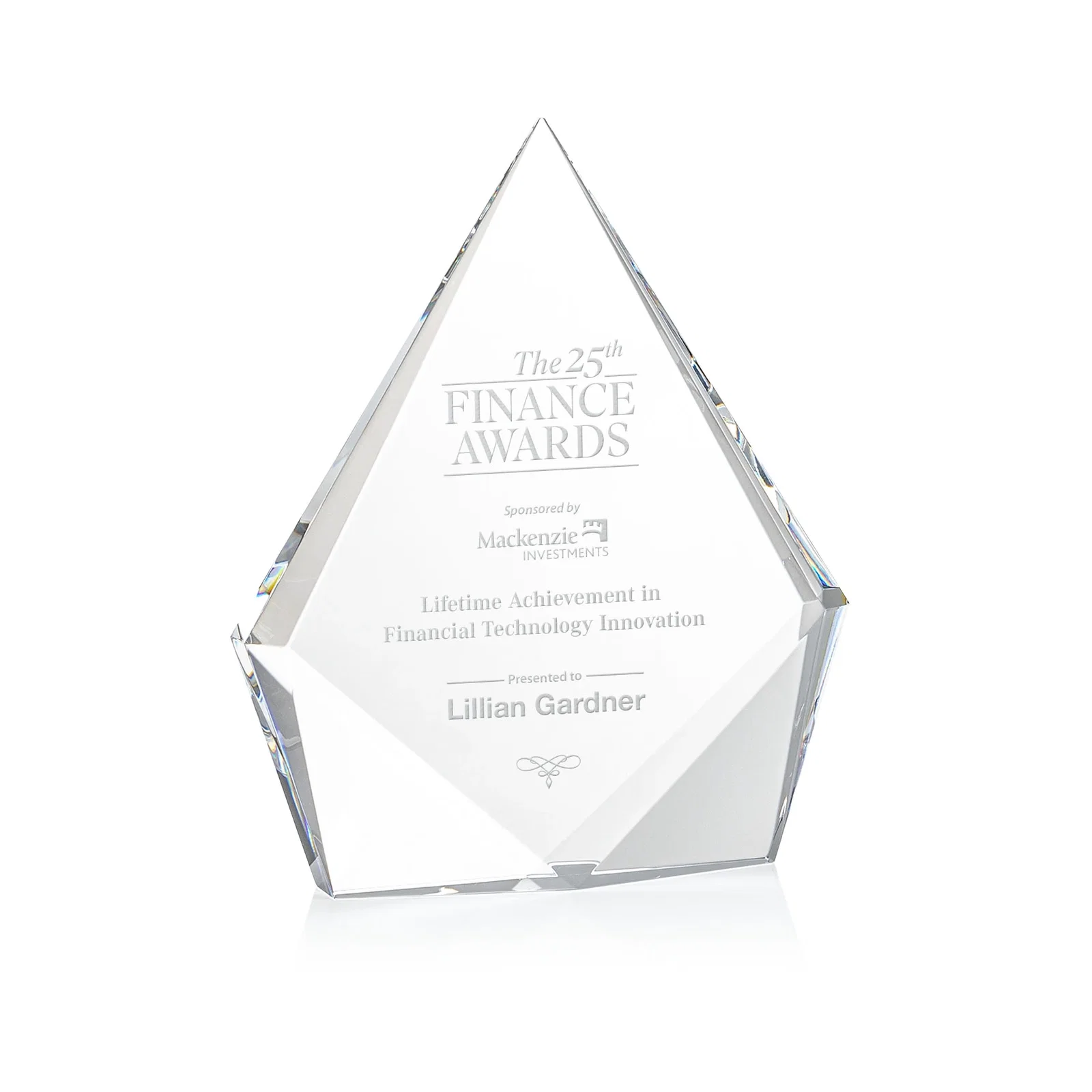 Custom Optical Crystal Diamond Award With Elongated Peak for corporate award ceremonies