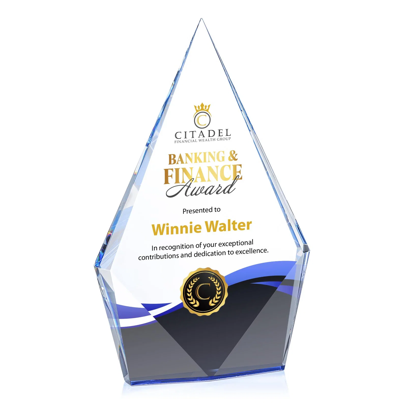 Personalized Optical Crystal Diamond Award With Elongated Peak for dealer and partner awards