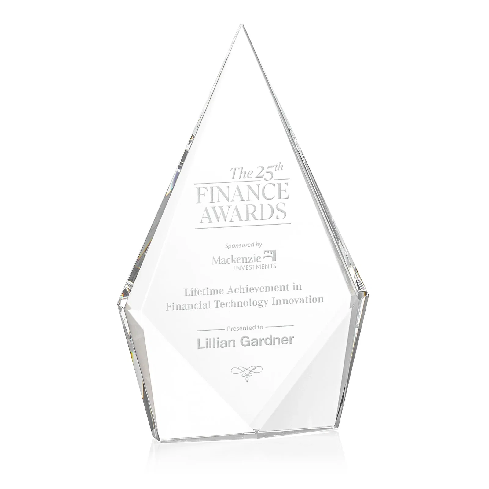 Custom Optical Crystal Diamond Award With Elongated Peak for sales achievement awards