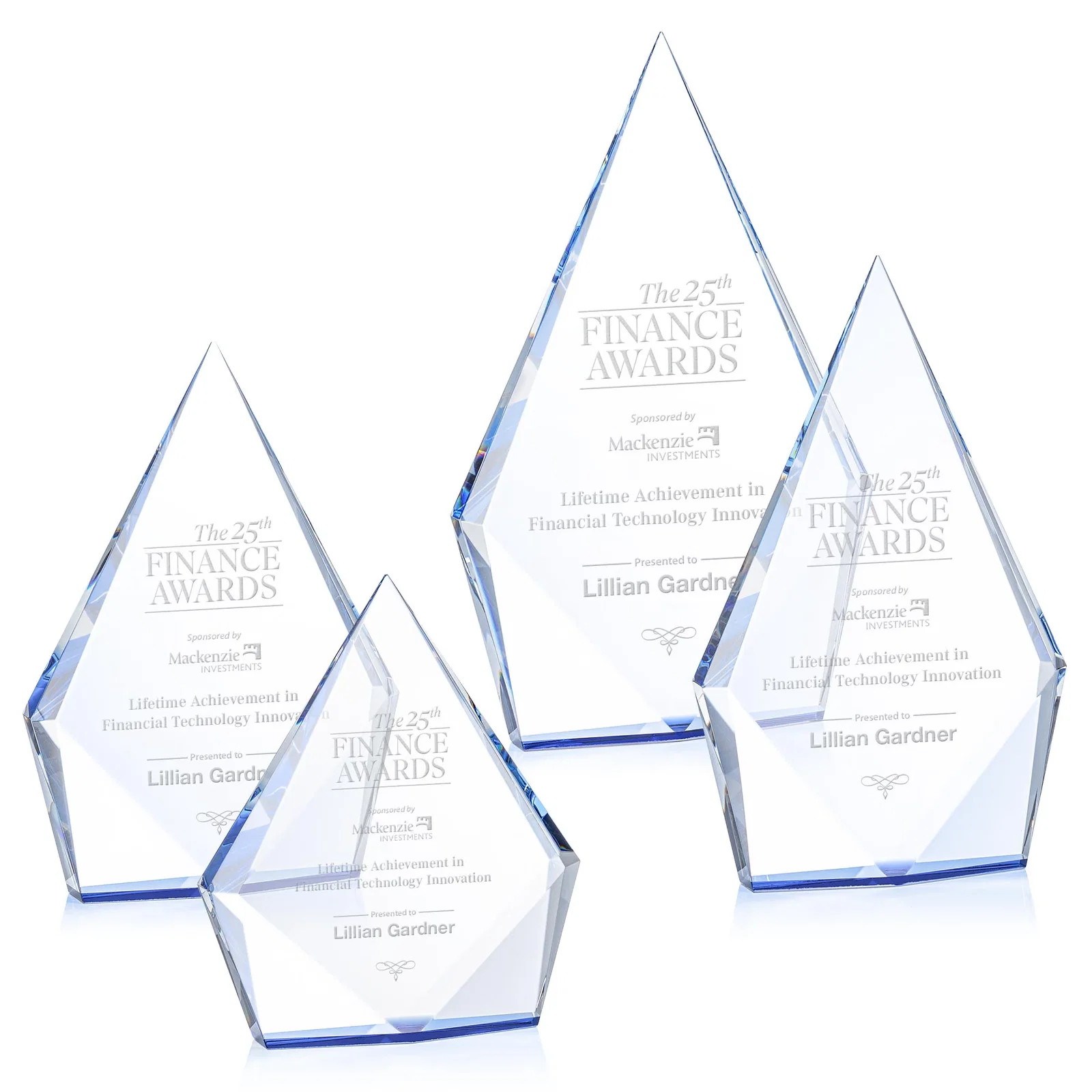 Custom Optical Crystal Diamond Award With Elongated Peak for donor appreciation
