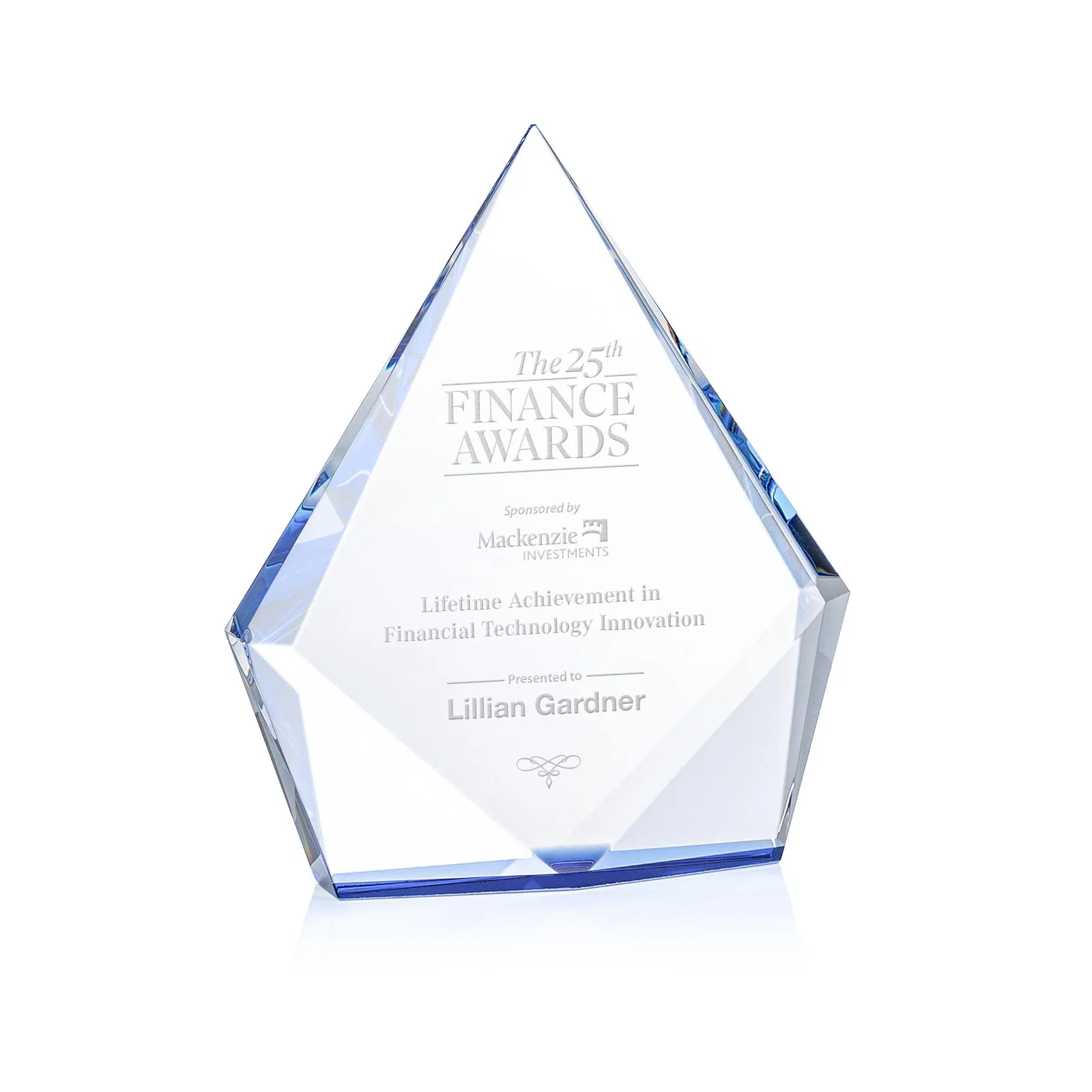 Custom Optical Crystal Diamond Award With Elongated Peak for graduation ceremonies