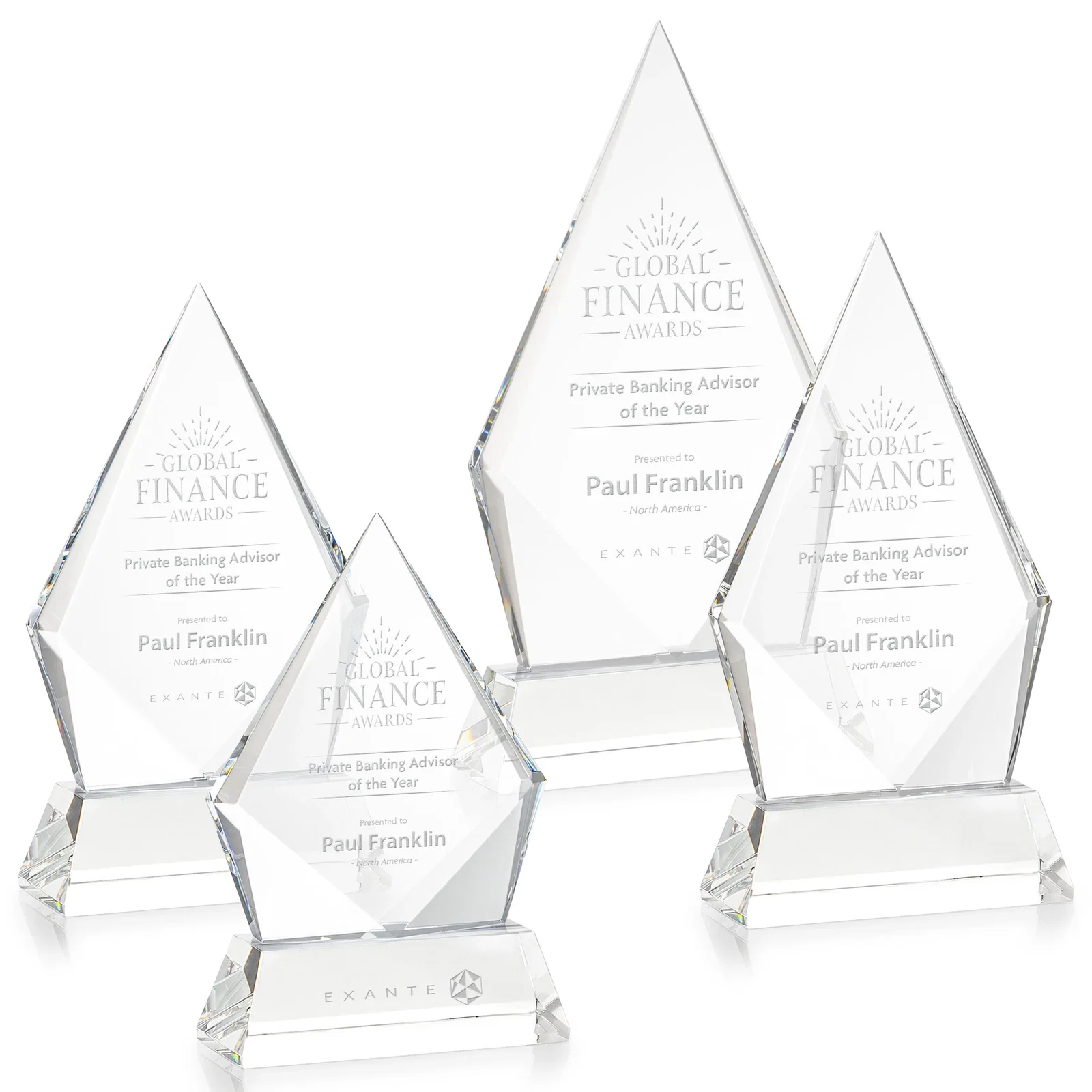 Custom Optical Crystal Diamond Award With an Elongated Peak for employee recognition
