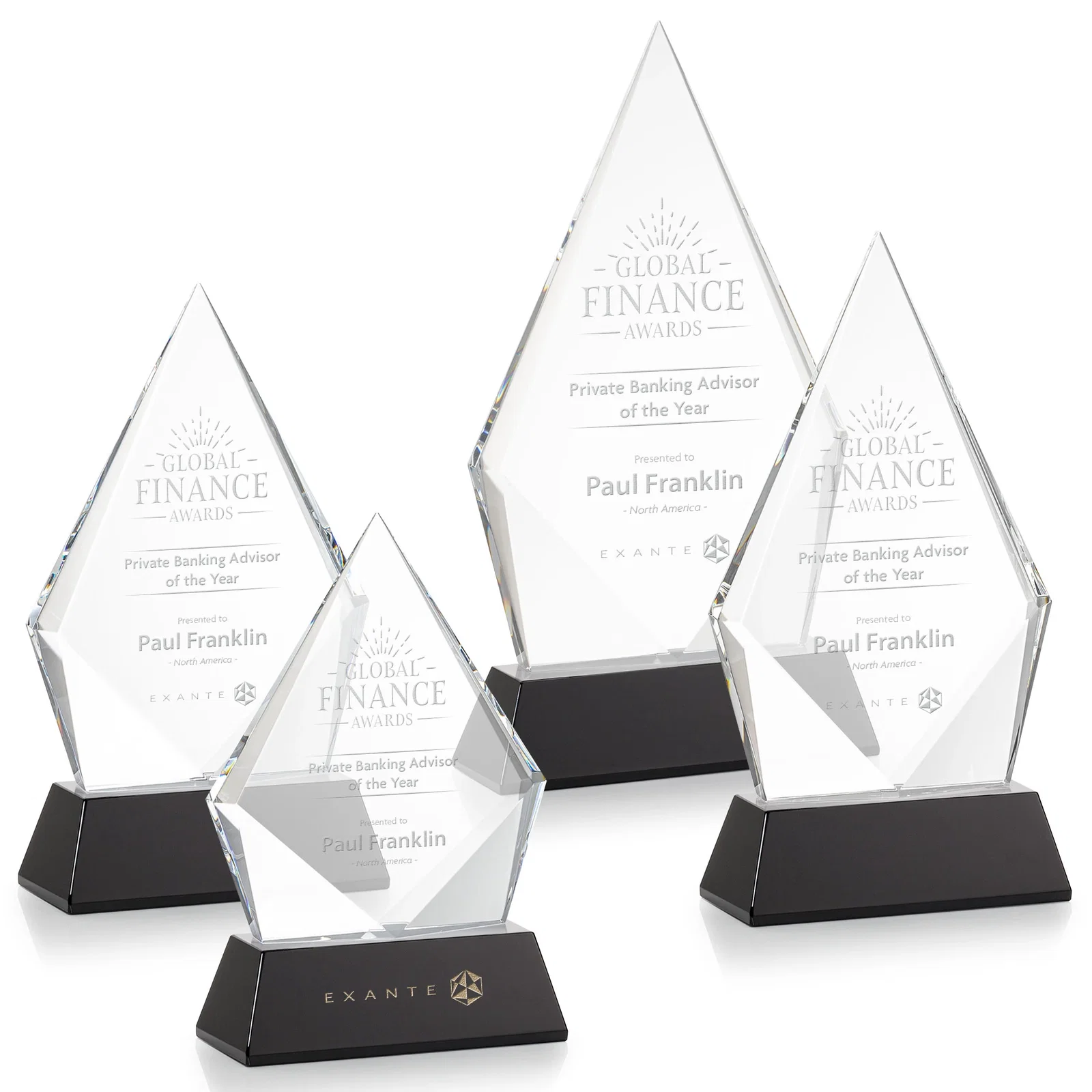 Custom Optical Crystal Diamond Award With an Elongated Peak for company anniversary events