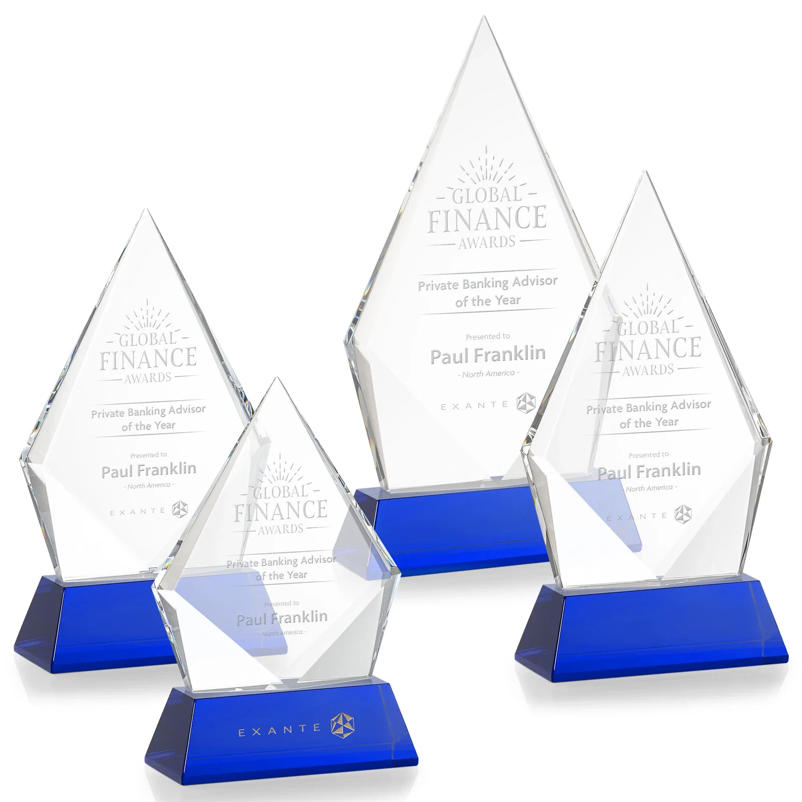 Personalized Optical Crystal Diamond Award With an Elongated Peak for retirement presentations