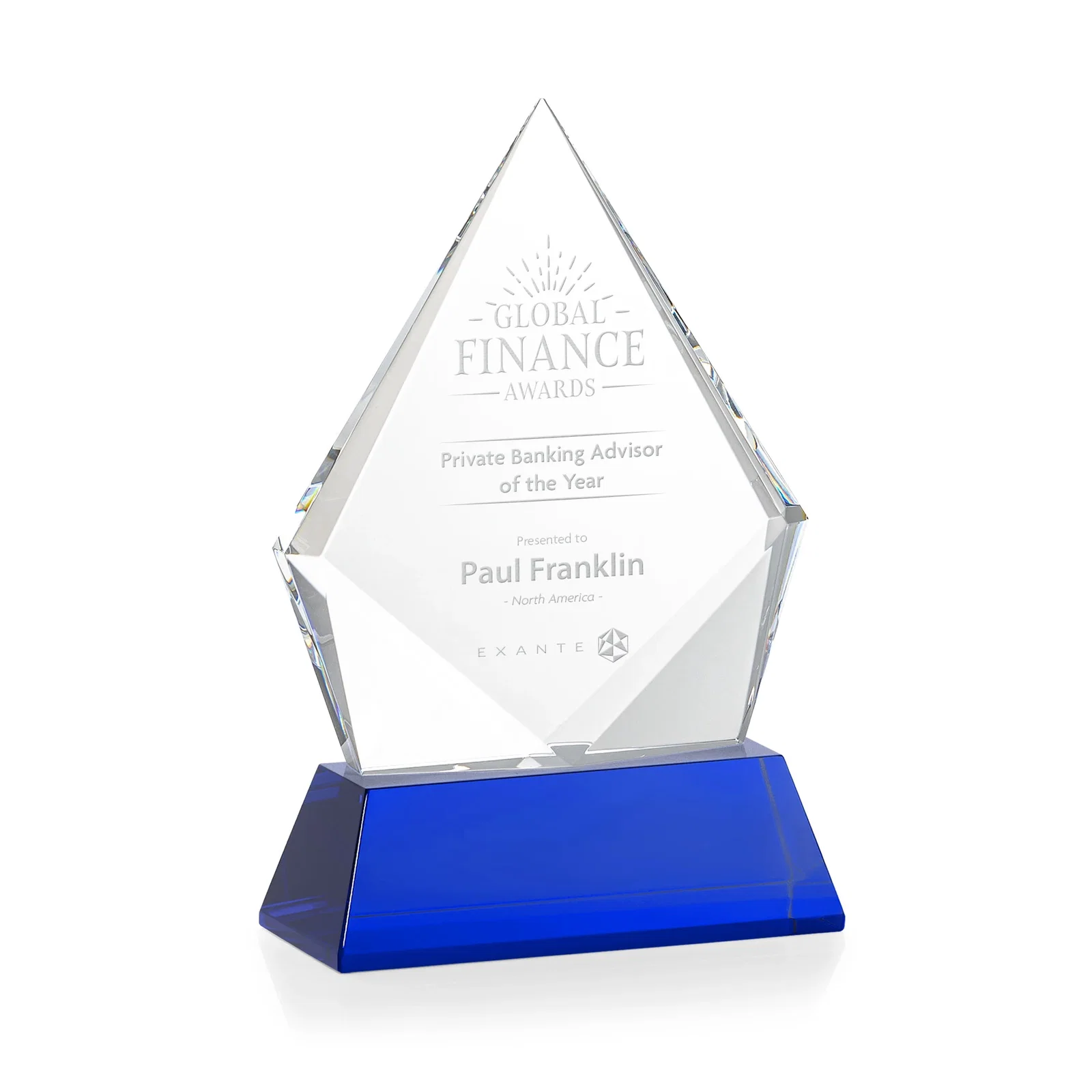 Personalized Optical Crystal Diamond Award With an Elongated Peak for team milestone celebrations