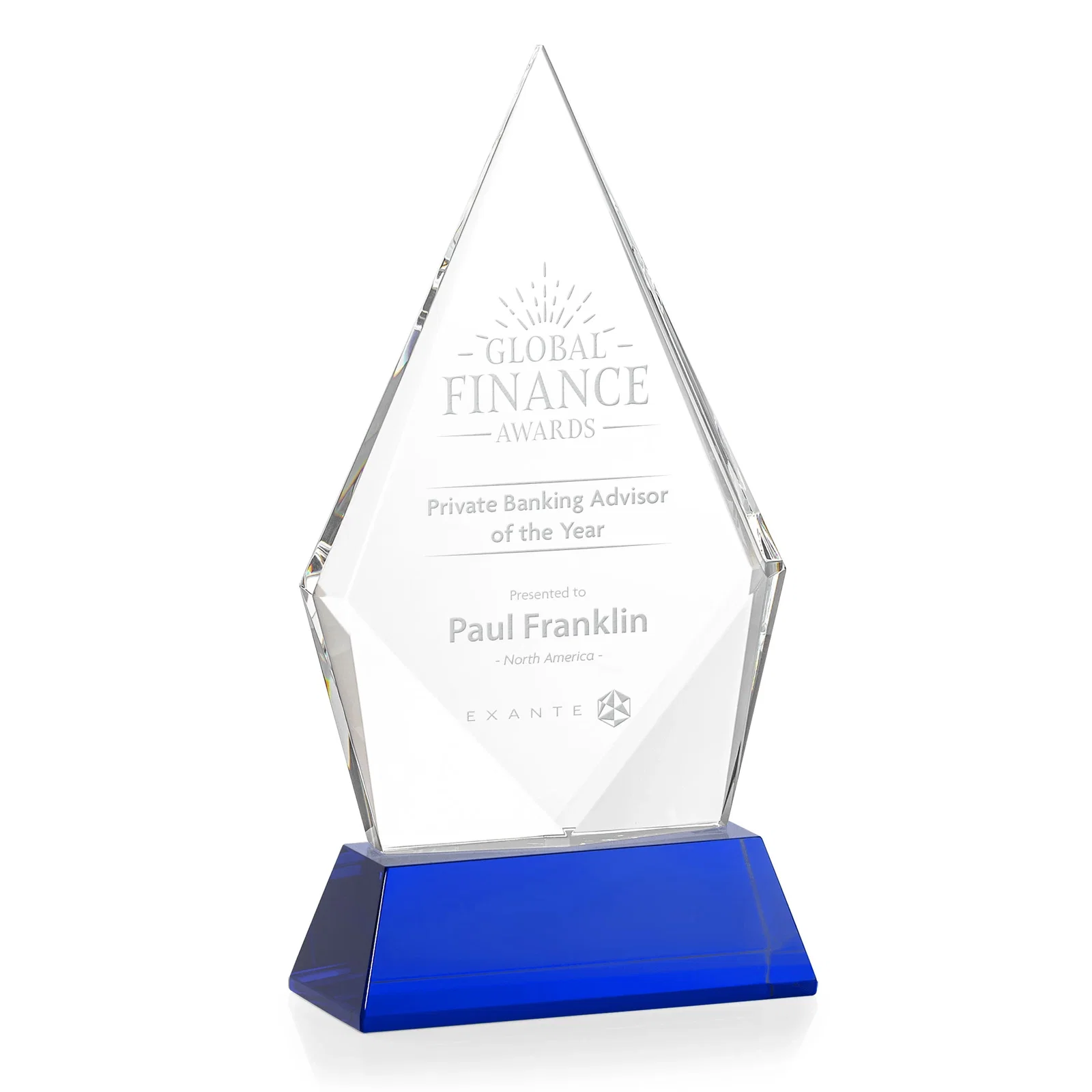 Personalized Optical Crystal Diamond Award With an Elongated Peak for graduation ceremonies