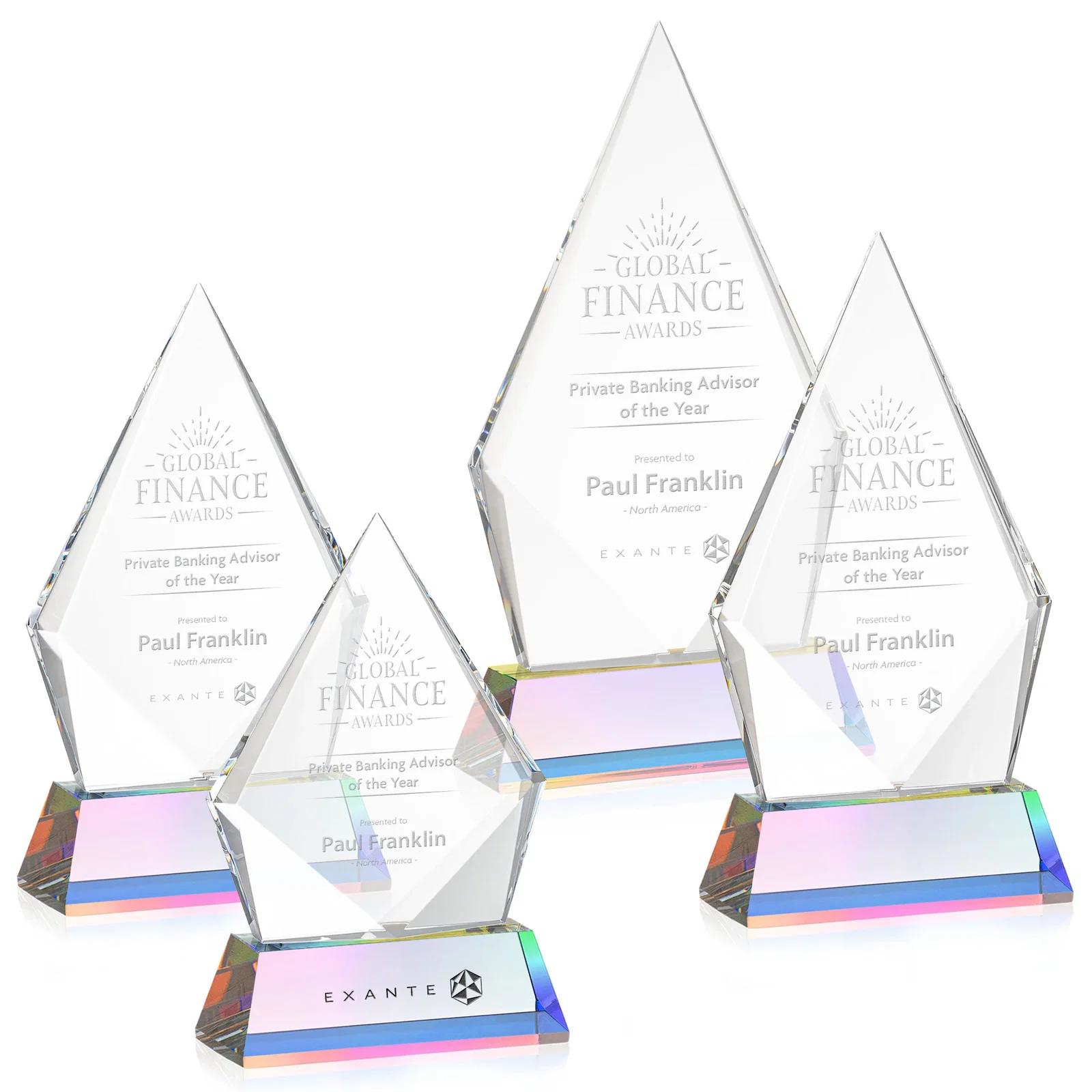 Personalized Optical Crystal Diamond Award With an Elongated Peak for volunteer appreciation