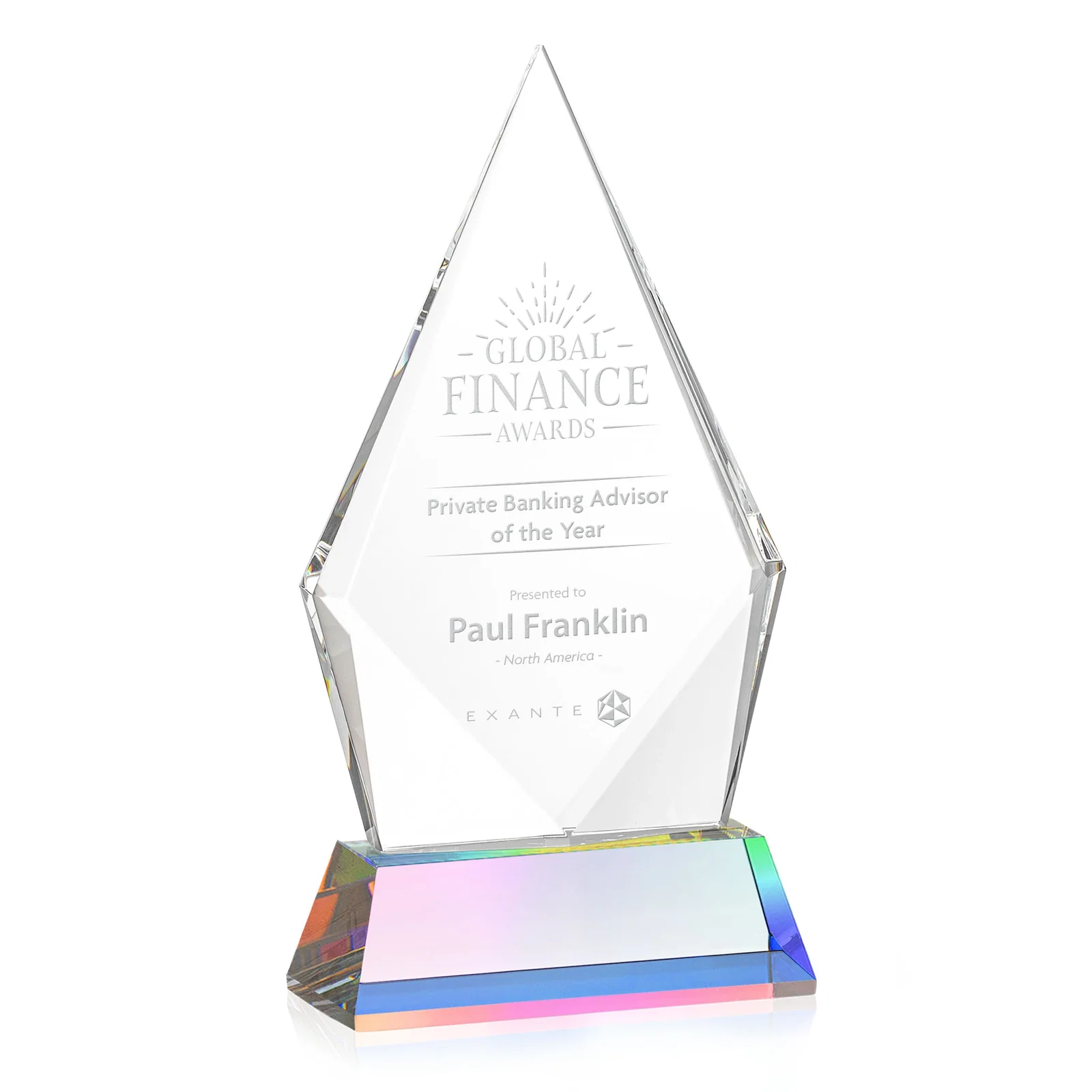 Promotional Optical Crystal Diamond Award With an Elongated Peak for employee recognition