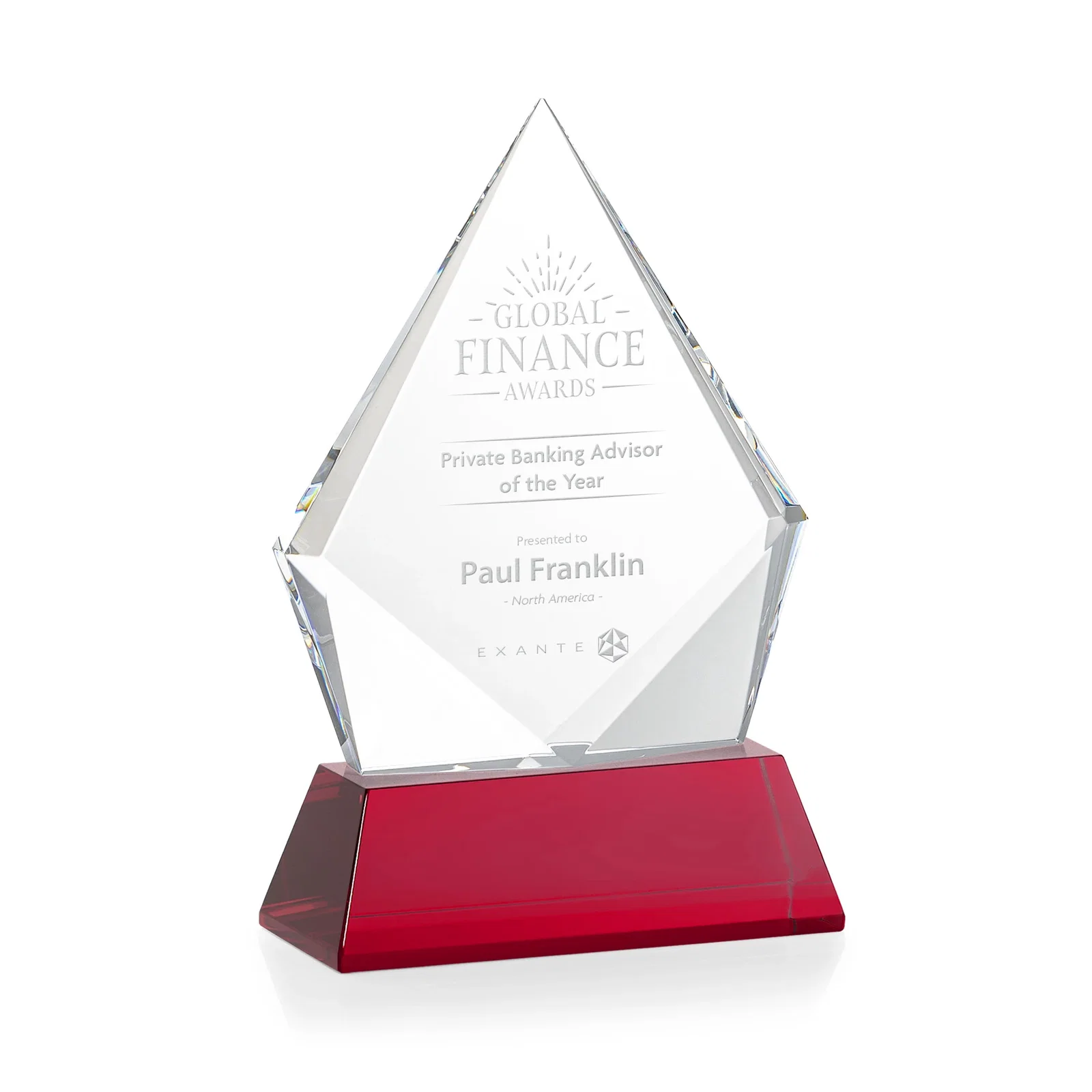 Promotional Optical Crystal Diamond Award With an Elongated Peak for sales achievement awards