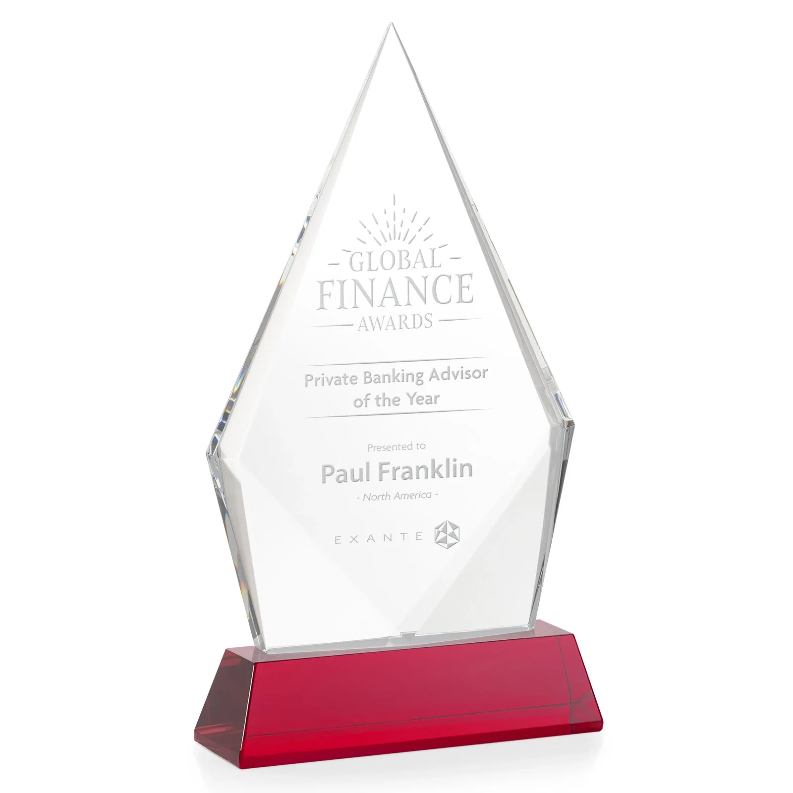 Promotional Optical Crystal Diamond Award With an Elongated Peak for donor appreciation