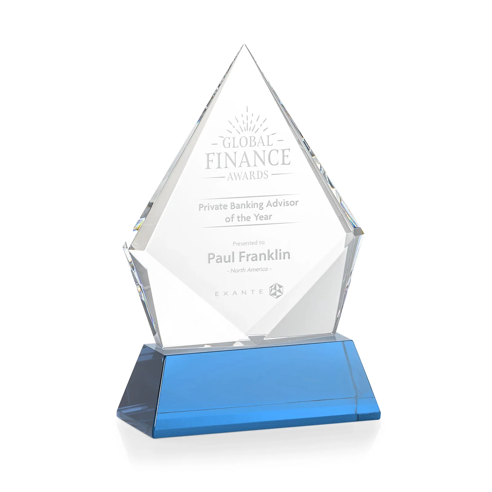 Promotional Optical Crystal Diamond Award With an Elongated Peak for safety achievement programs