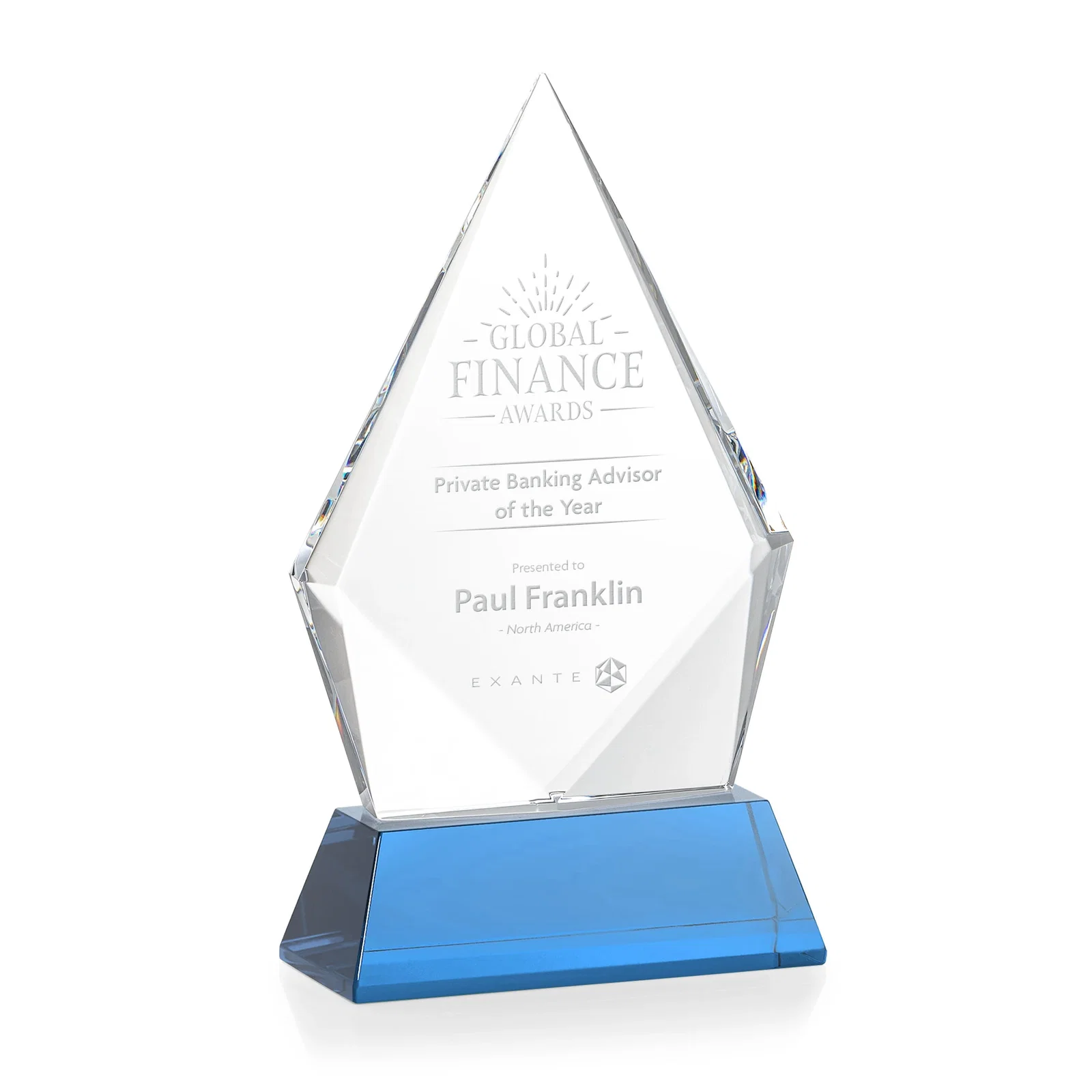 Promotional Optical Crystal Diamond Award With an Elongated Peak for volunteer appreciation